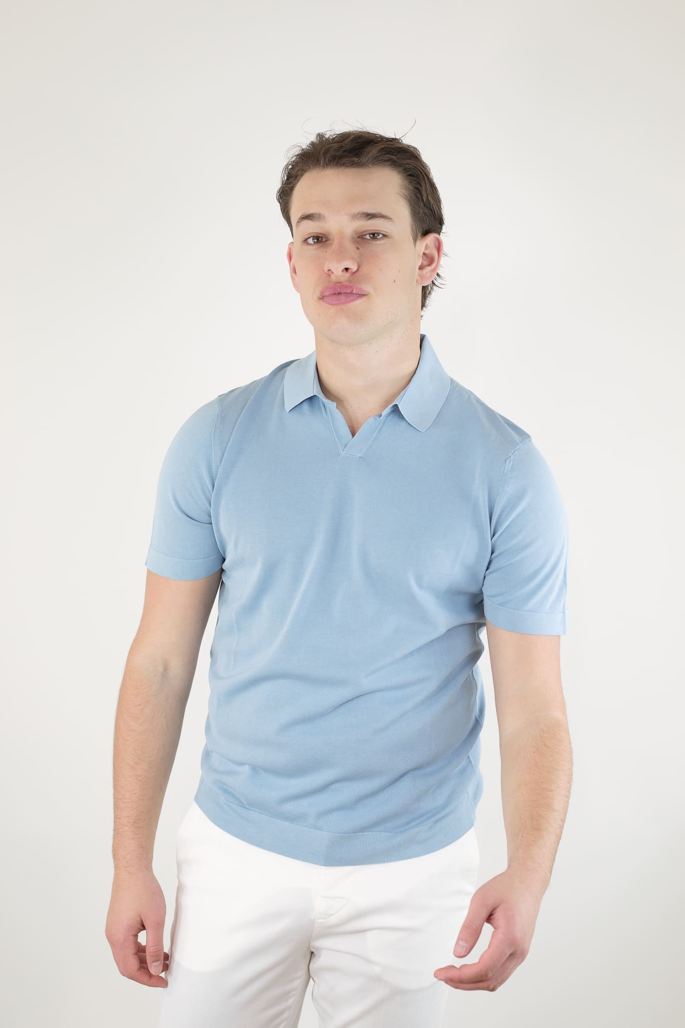 Polo Maniche Corte Cotone Frosted Azzurro - Guarino Store