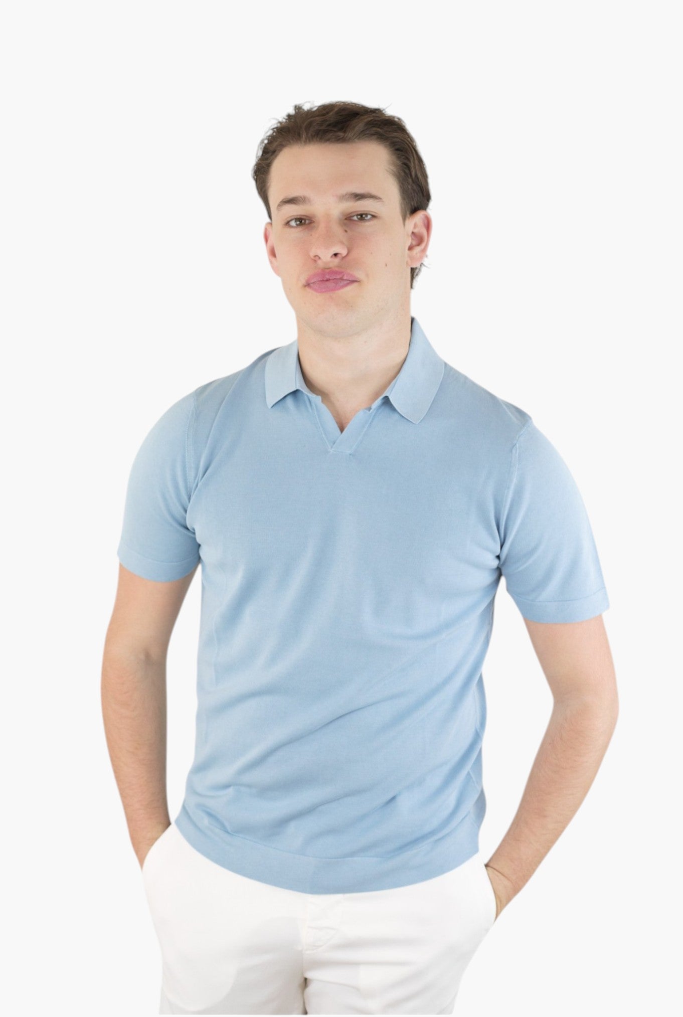 Polo Maniche Corte Cotone Frosted Azzurro - Guarino Store