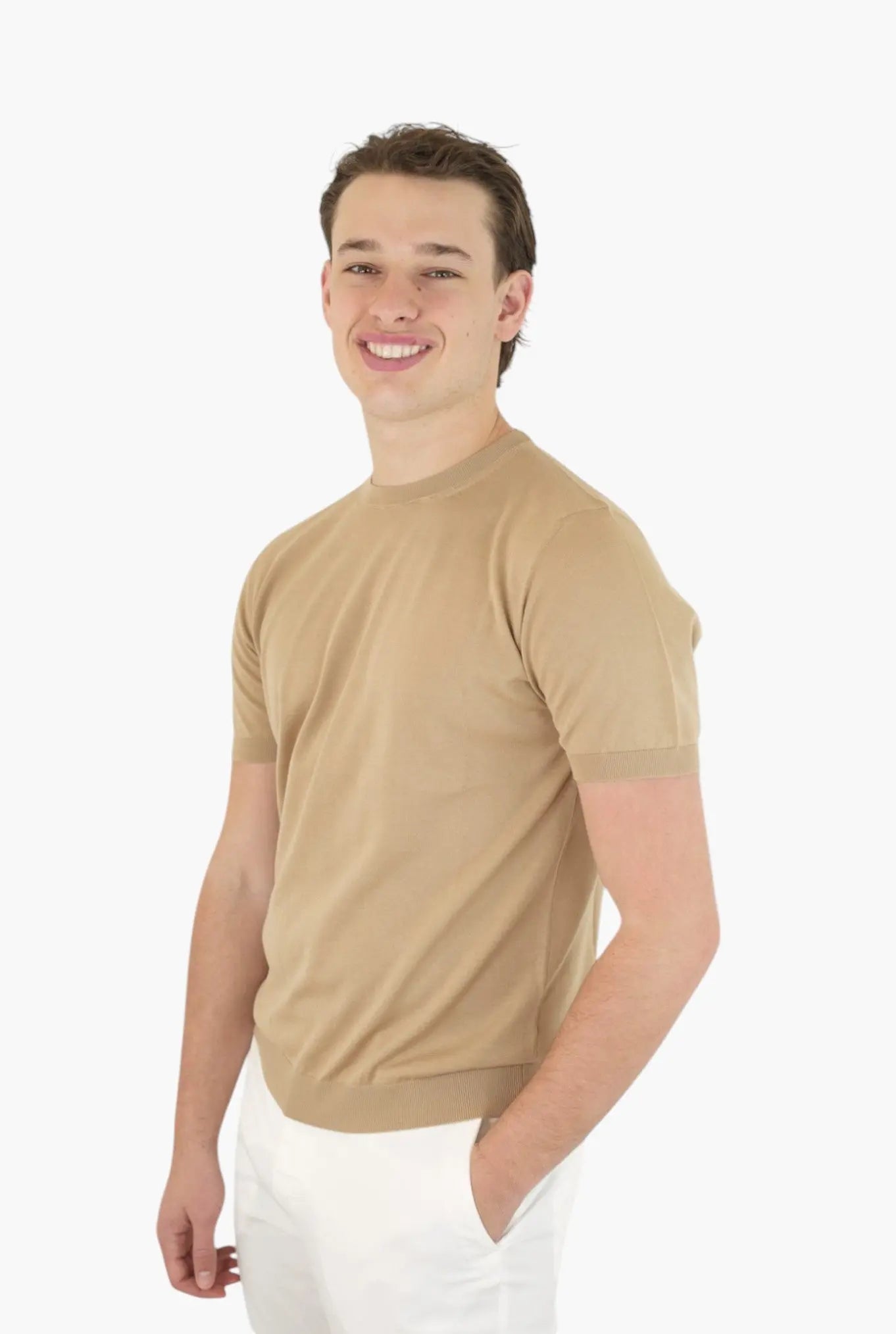 Girocollo Maniche Corte Cotone Frosted Superlight Beige - Guarino Store