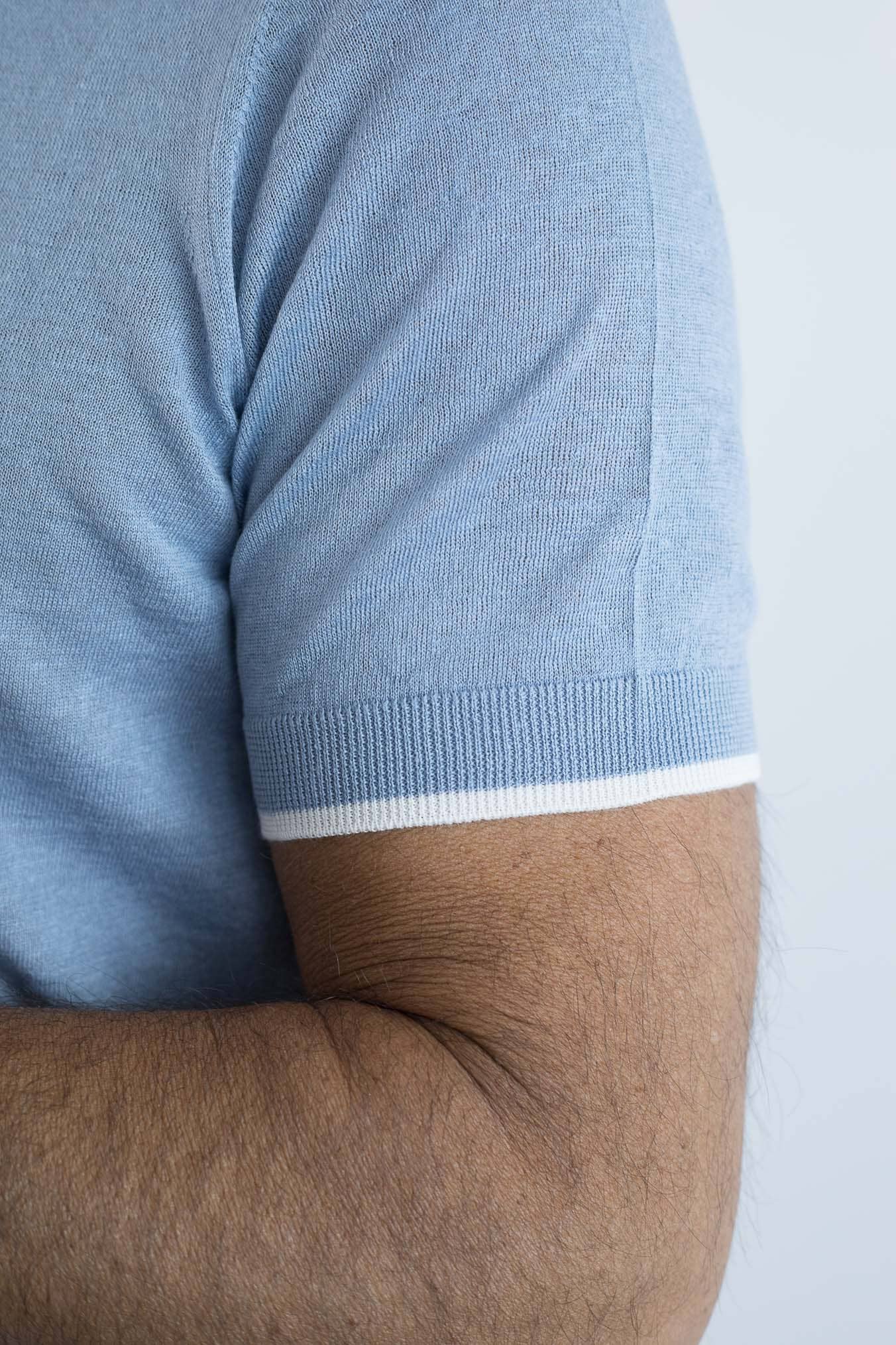 DRUMOHR Girocollo Maniche Corte Cotone Lino Azzurro