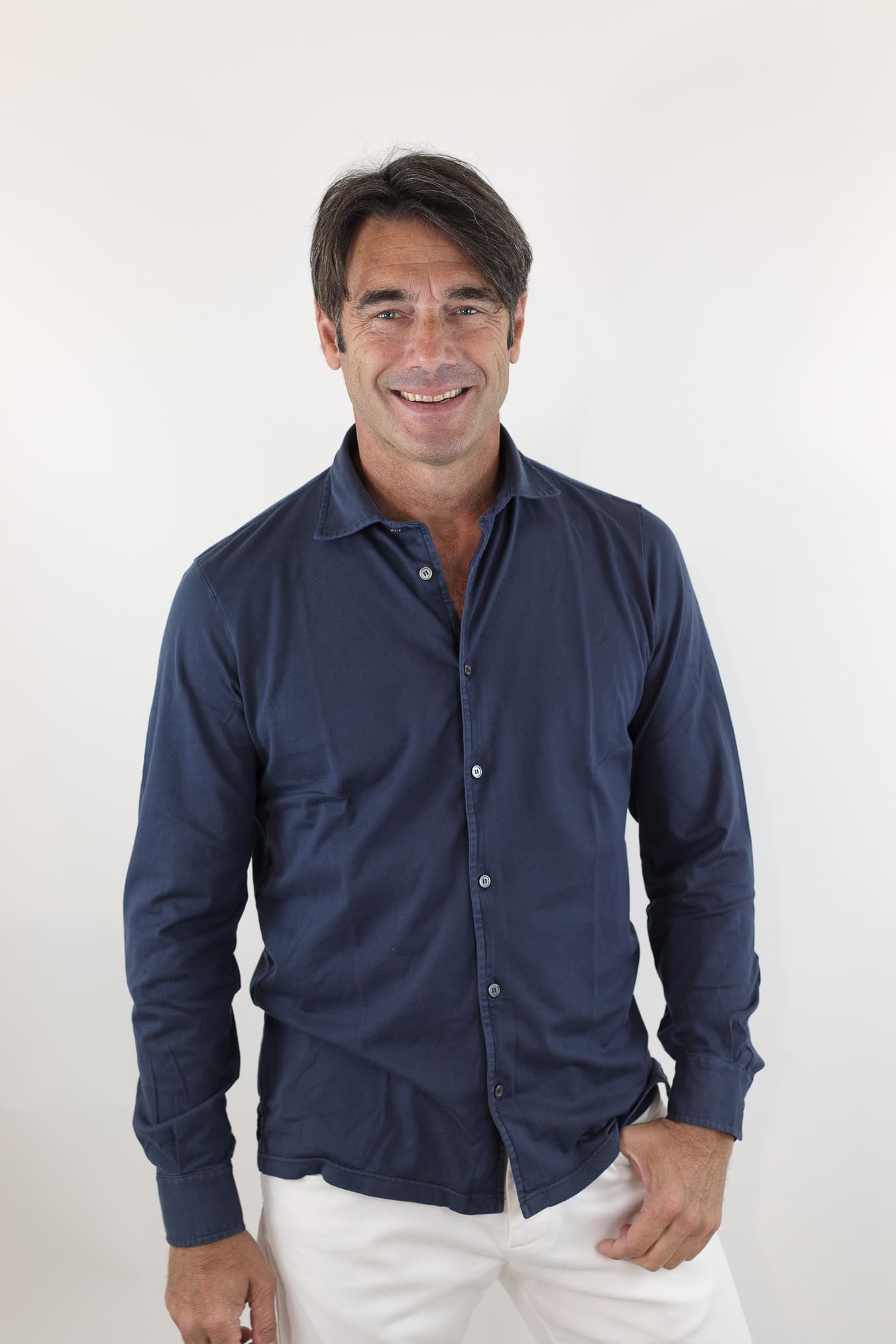 FEDELI Camicia mod. Jason Jersey Cotone Blu Navy