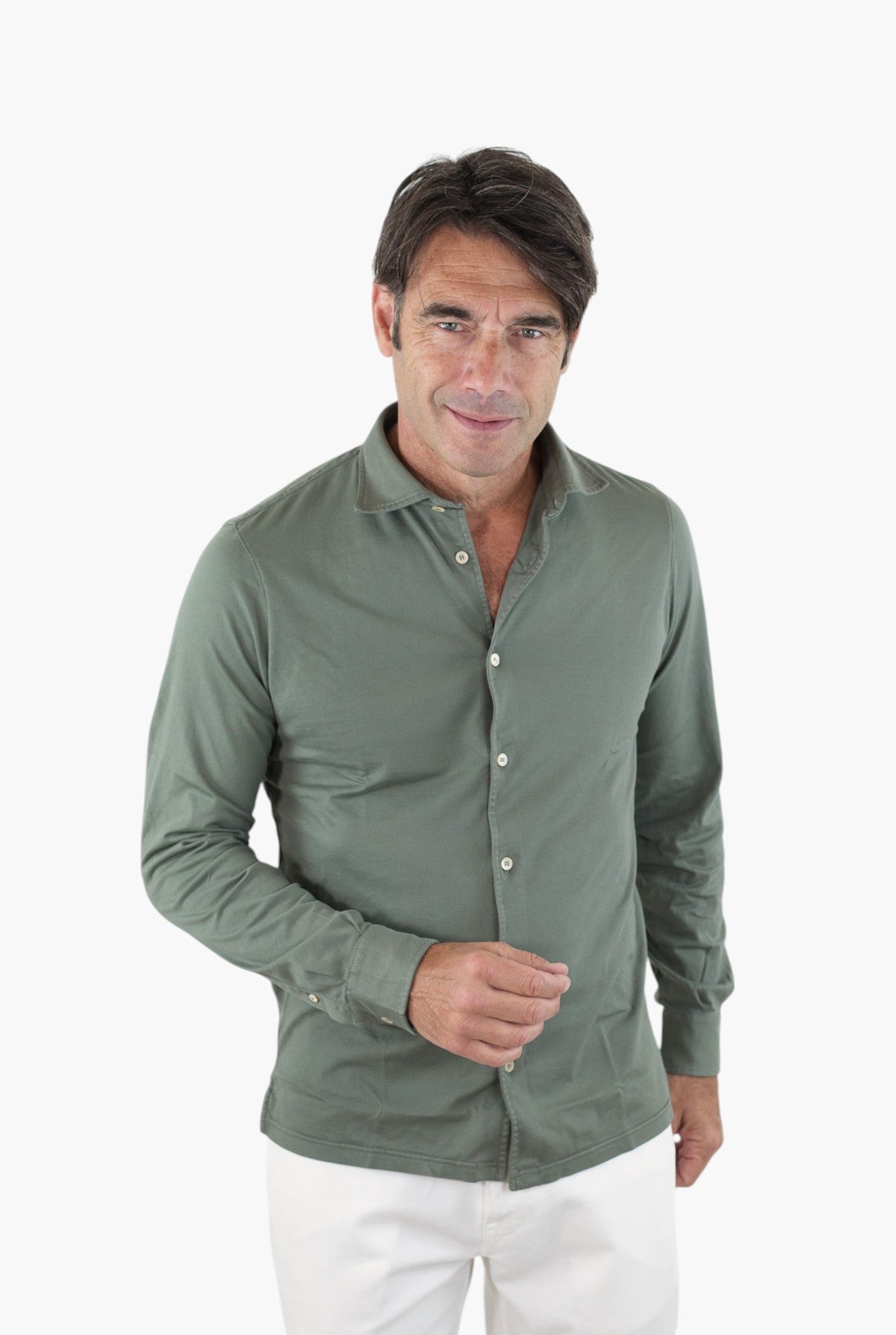 FEDELI Camicia mod. Jason Jersey Cotone Verde