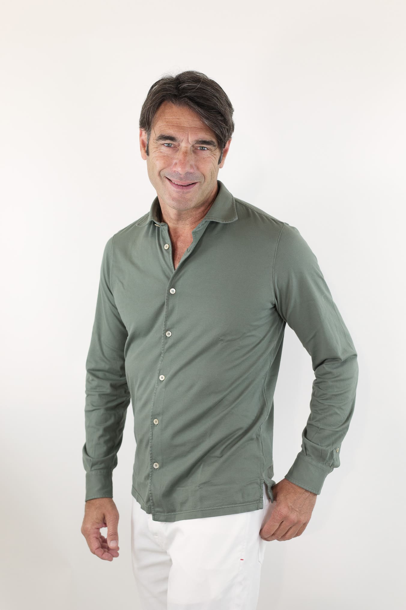 FEDELI Camicia mod. Jason Jersey Cotone Verde