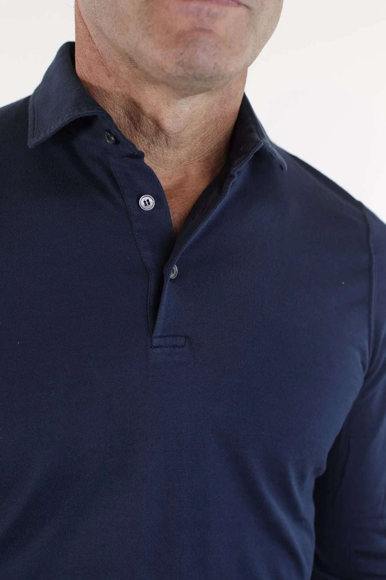 FEDELI Polo Maniche Lunghe Jersey Cotone Blu Navy