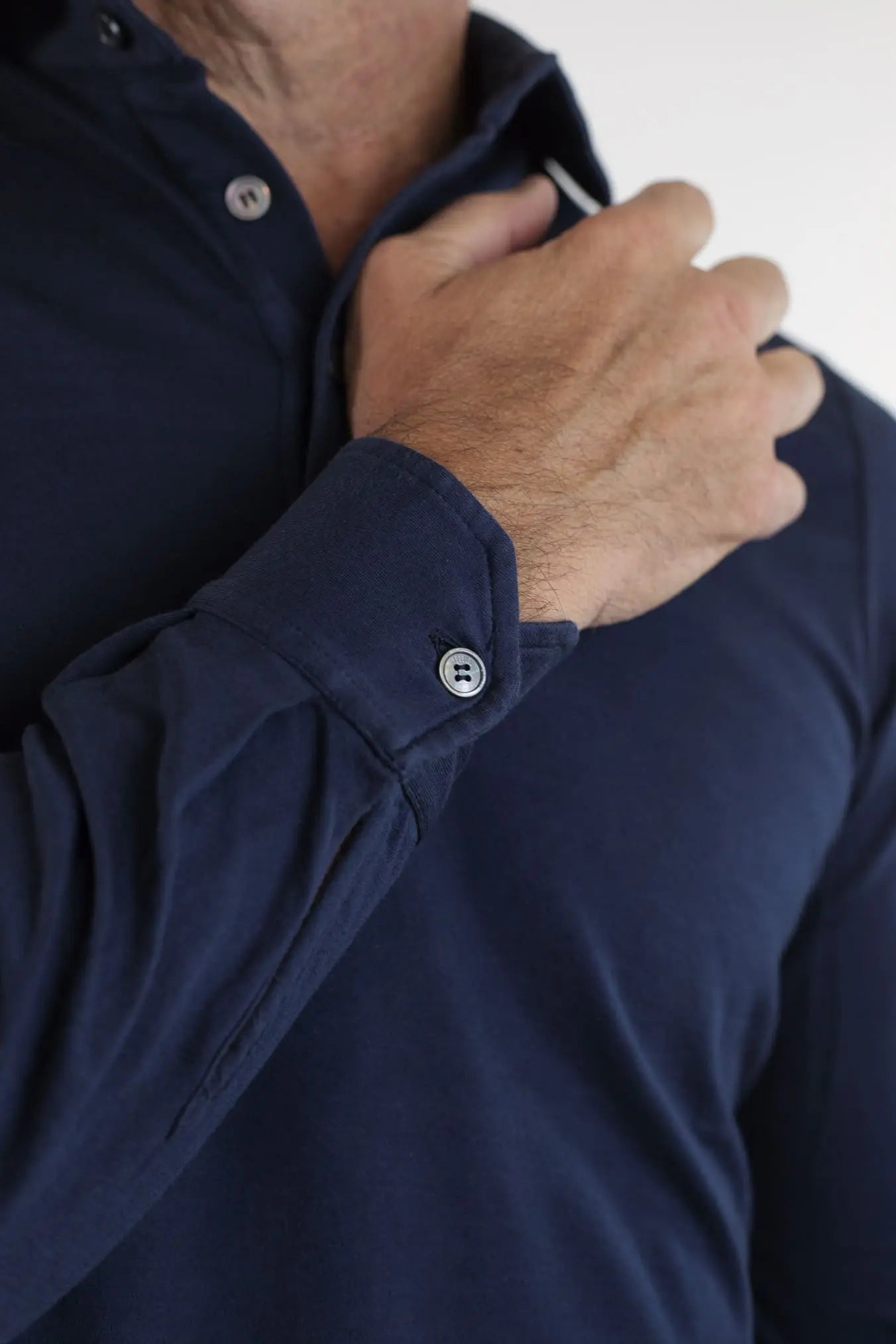 FEDELI Polo Maniche Lunghe Jersey Cotone Blu Navy