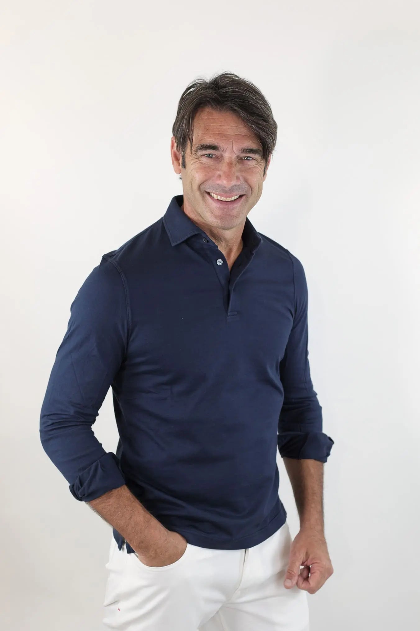 FEDELI Polo Maniche Lunghe Jersey Cotone Blu Navy