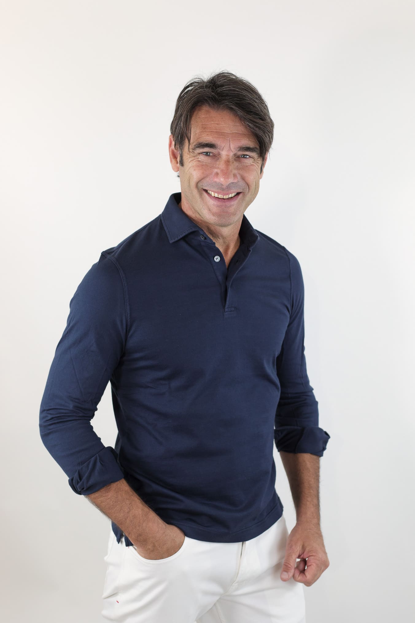 FEDELI Polo Maniche Lunghe Jersey Cotone Blu Navy