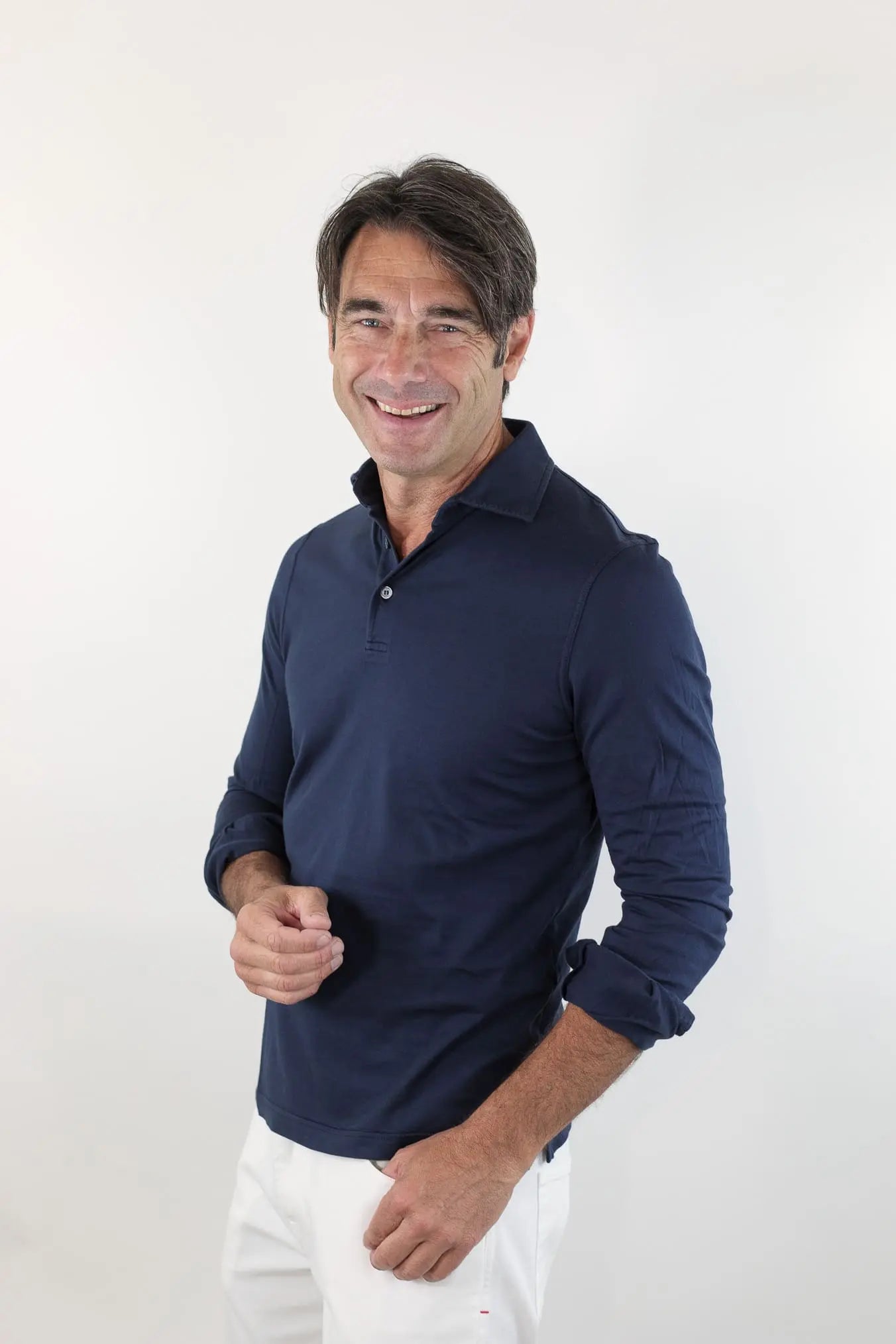 FEDELI Polo Maniche Lunghe Jersey Cotone Blu Navy