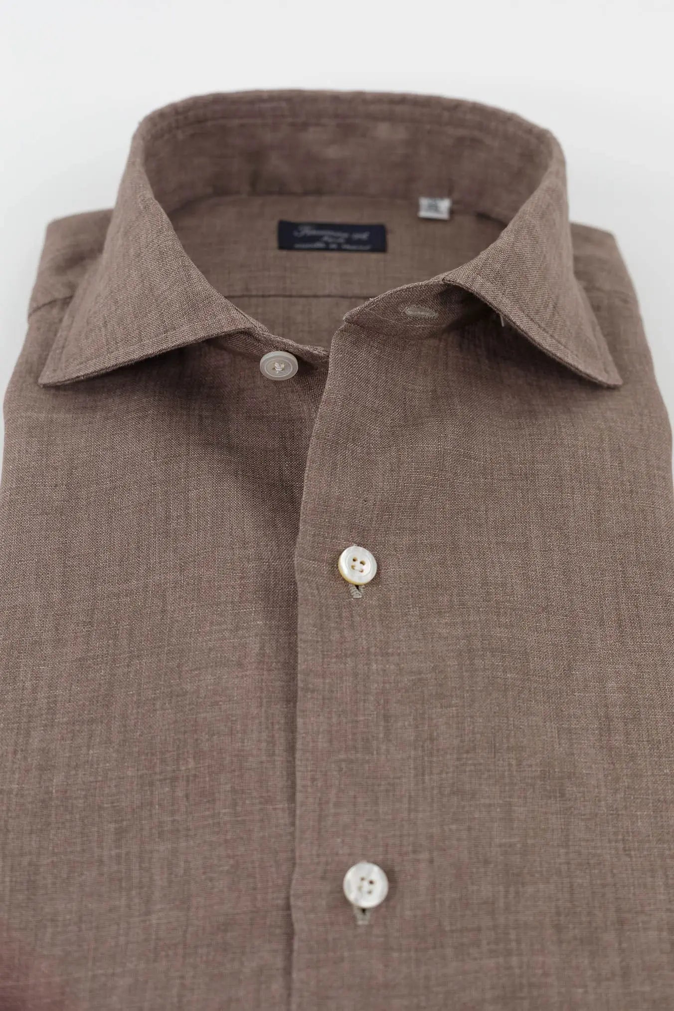 FINAMORE Camicia Napoli Lino Marrone