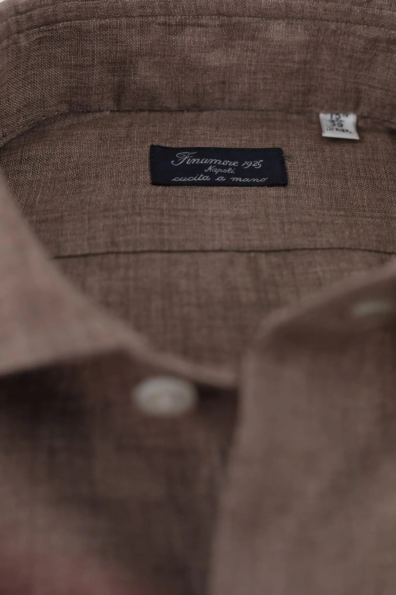 FINAMORE Camicia Napoli Lino Marrone