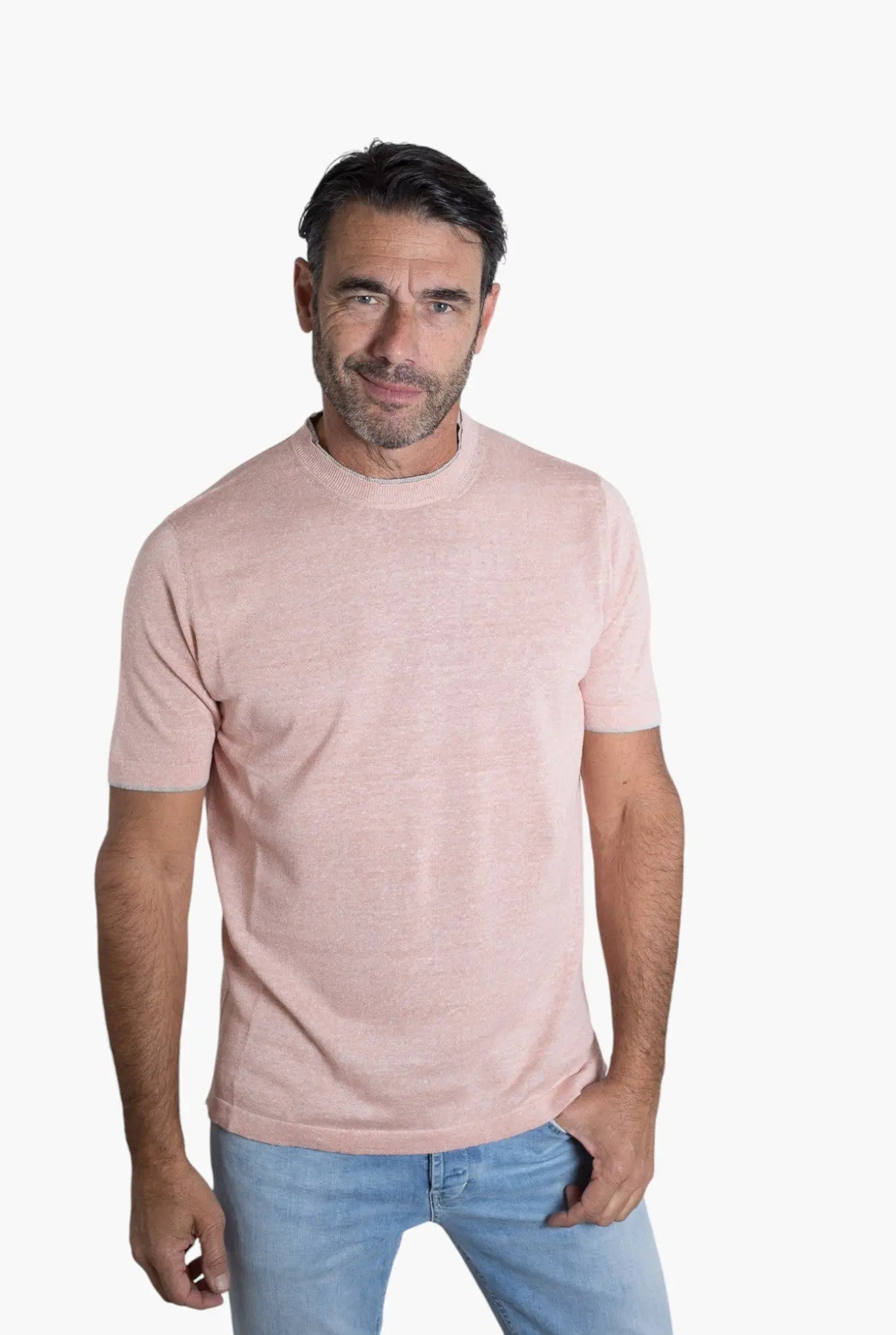 FIORONI Girocollo Doppio Collo Lino Cotone Rosa