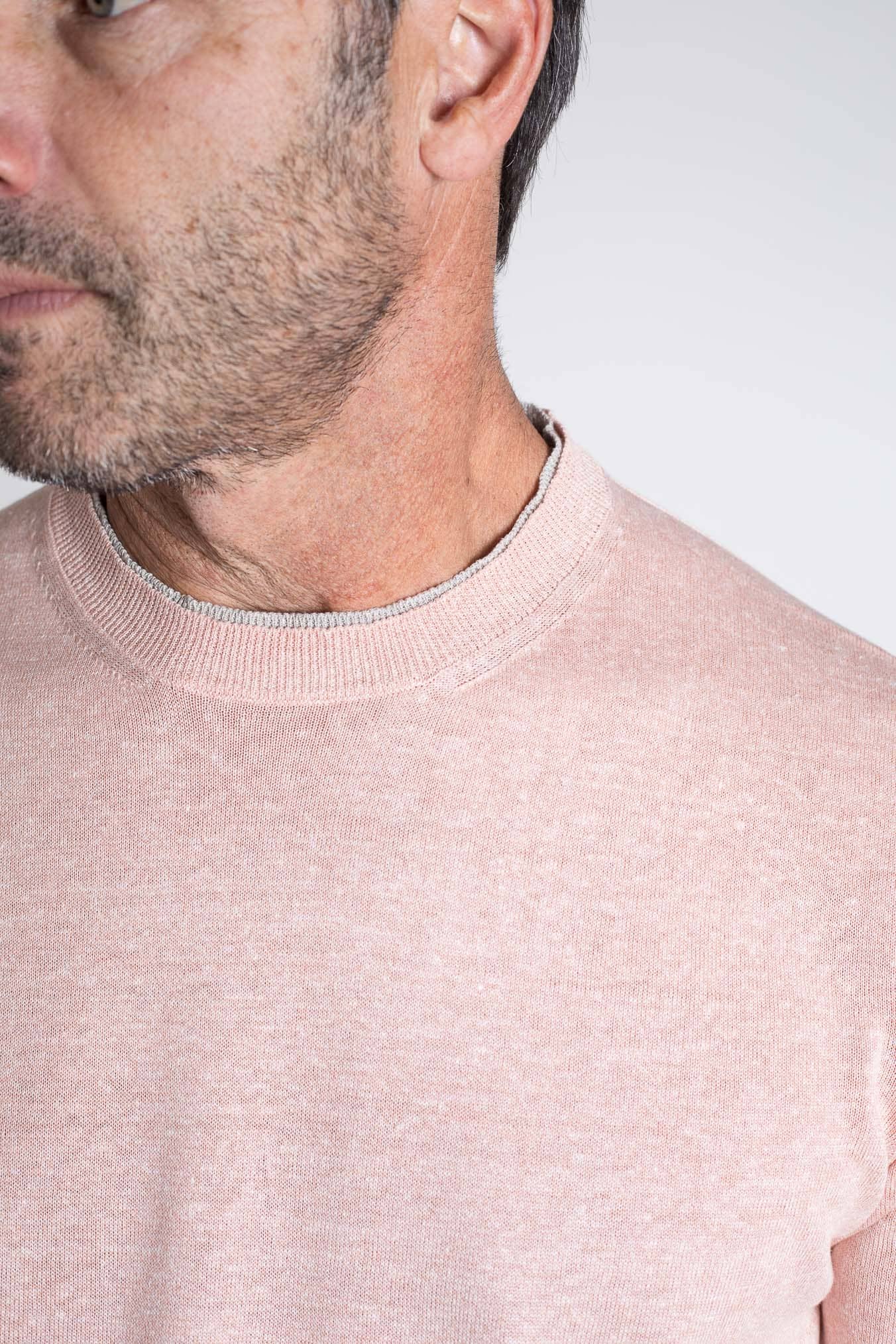 FIORONI Girocollo Doppio Collo Lino Cotone Rosa
