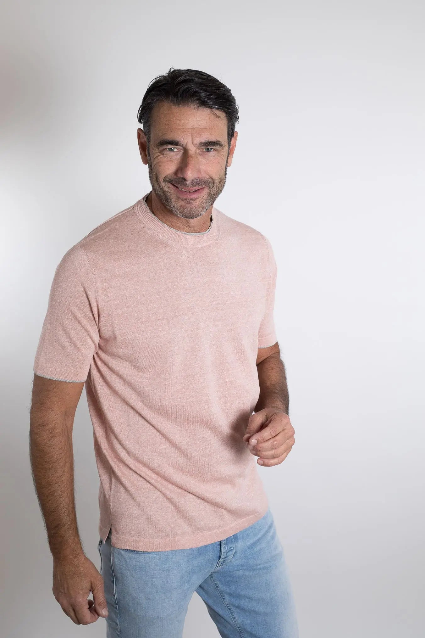 FIORONI Girocollo Doppio Collo Lino Cotone Rosa