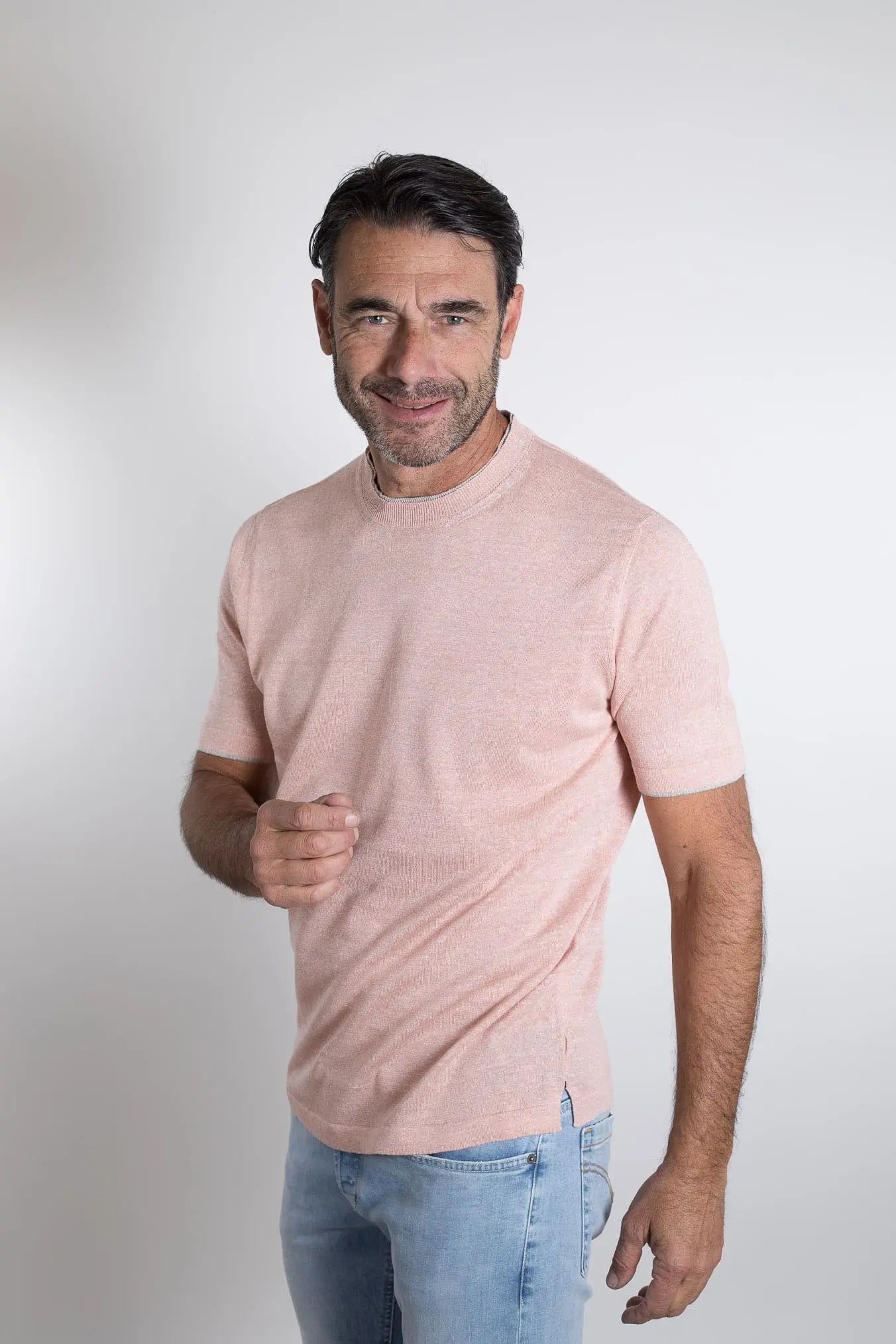 FIORONI Girocollo Doppio Collo Lino Cotone Rosa