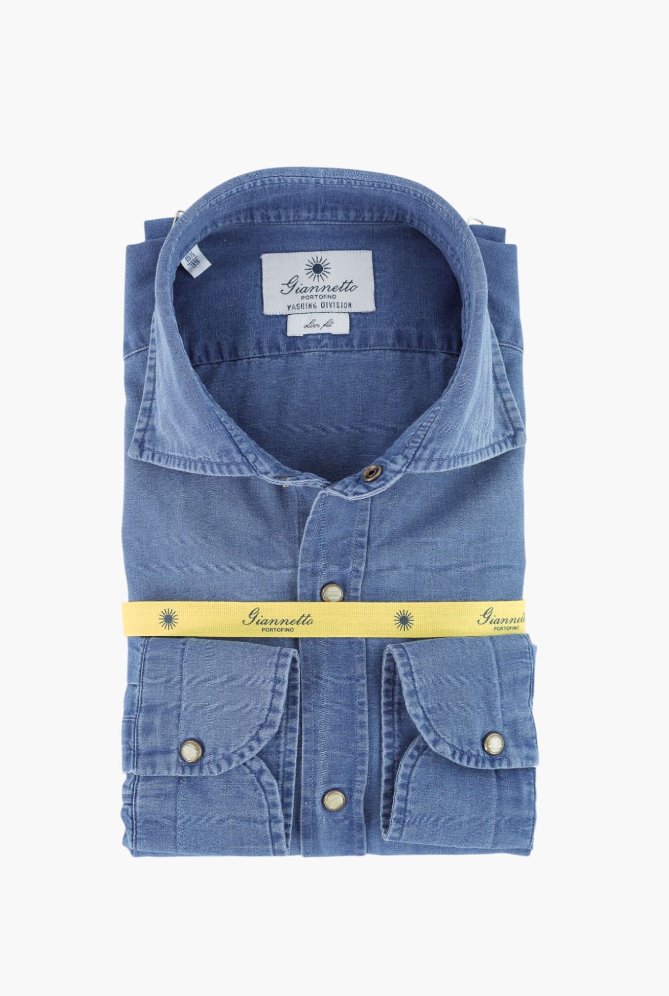 GIANNETTO PORTOFINO Camicia Denim Wash Chiaro Marmorizzato Slim Fit