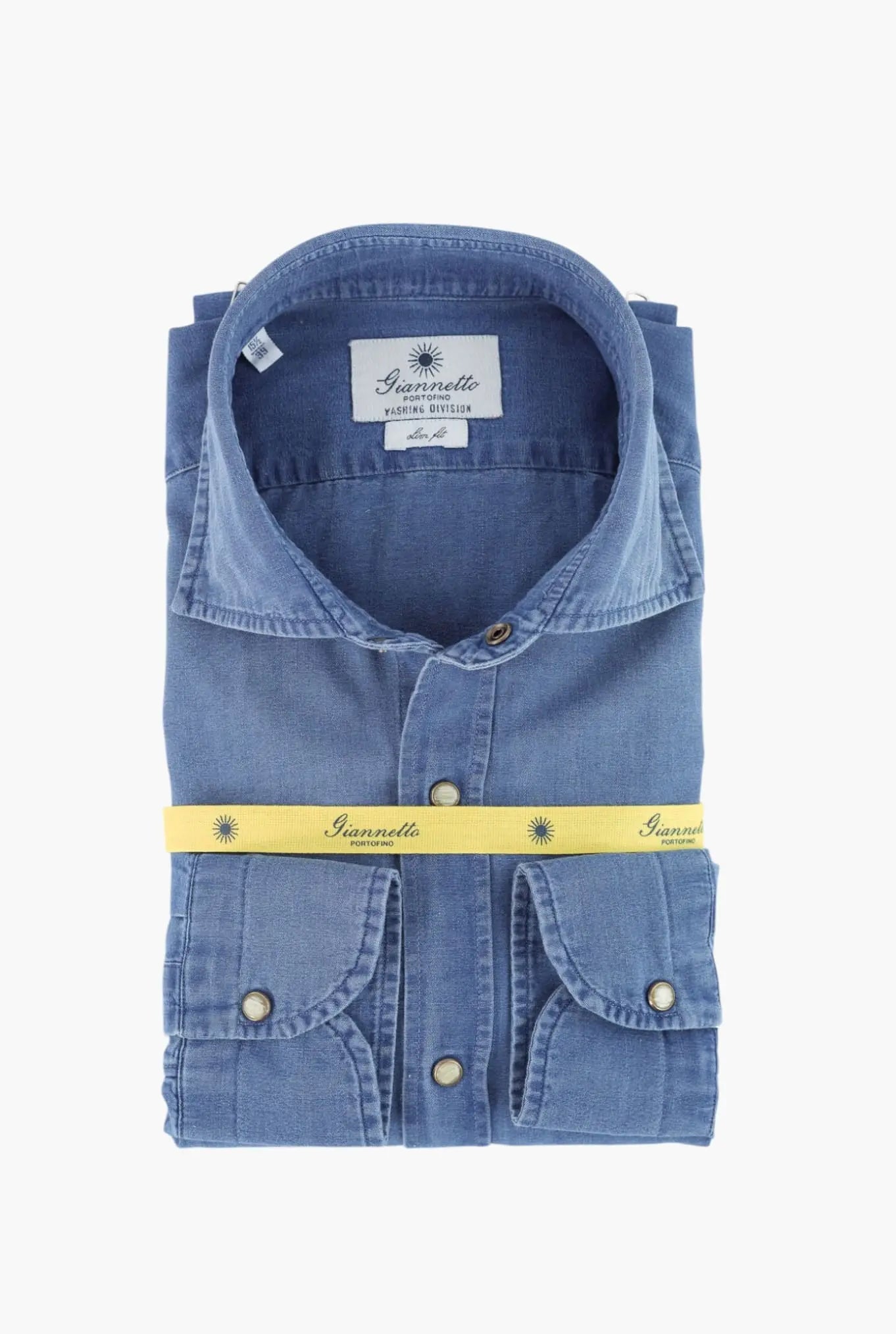 GIANNETTO PORTOFINO Camicia Denim Wash Chiaro Marmorizzato Slim Fit