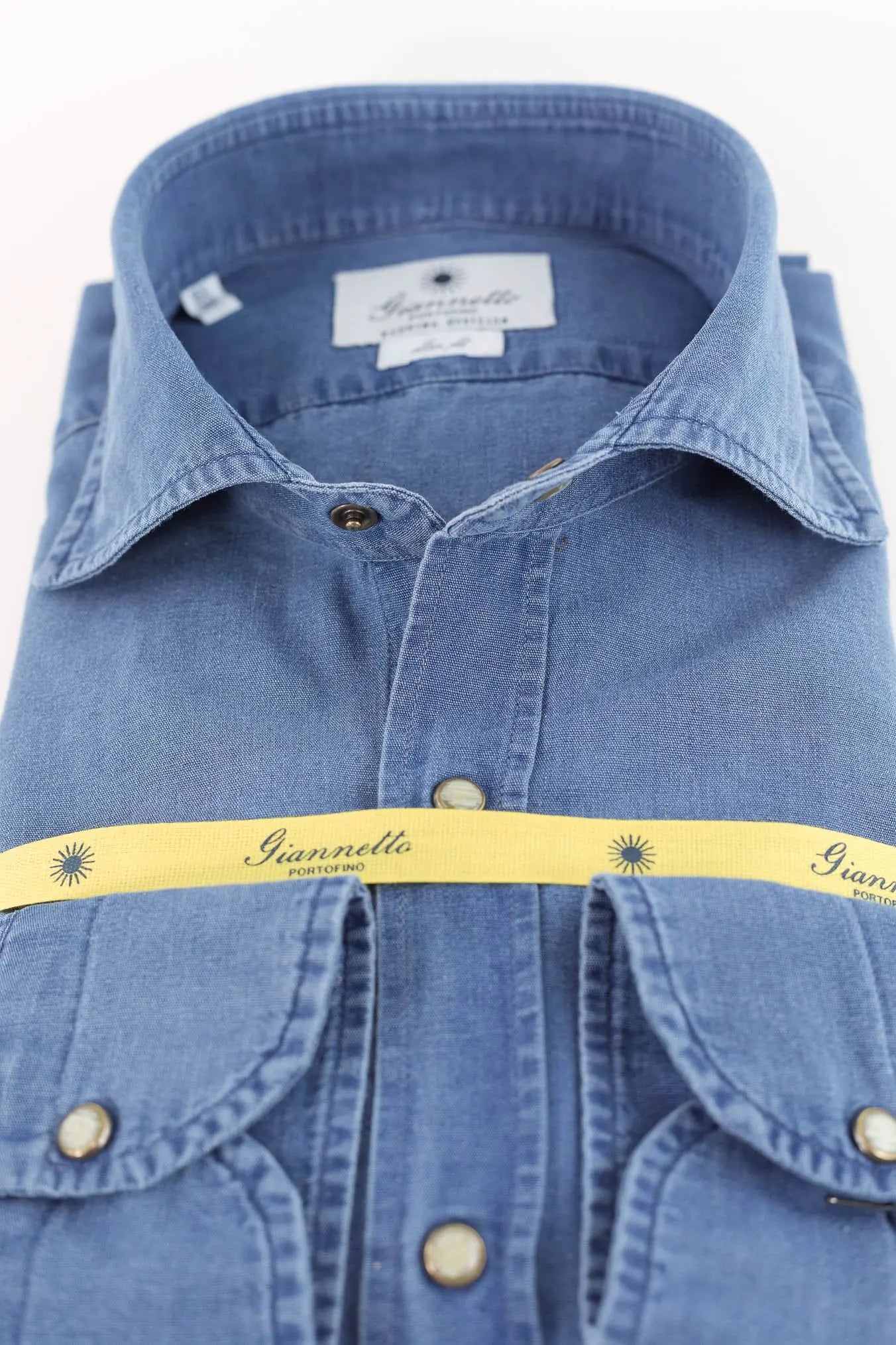 GIANNETTO PORTOFINO Camicia Denim Wash Chiaro Marmorizzato Slim Fit