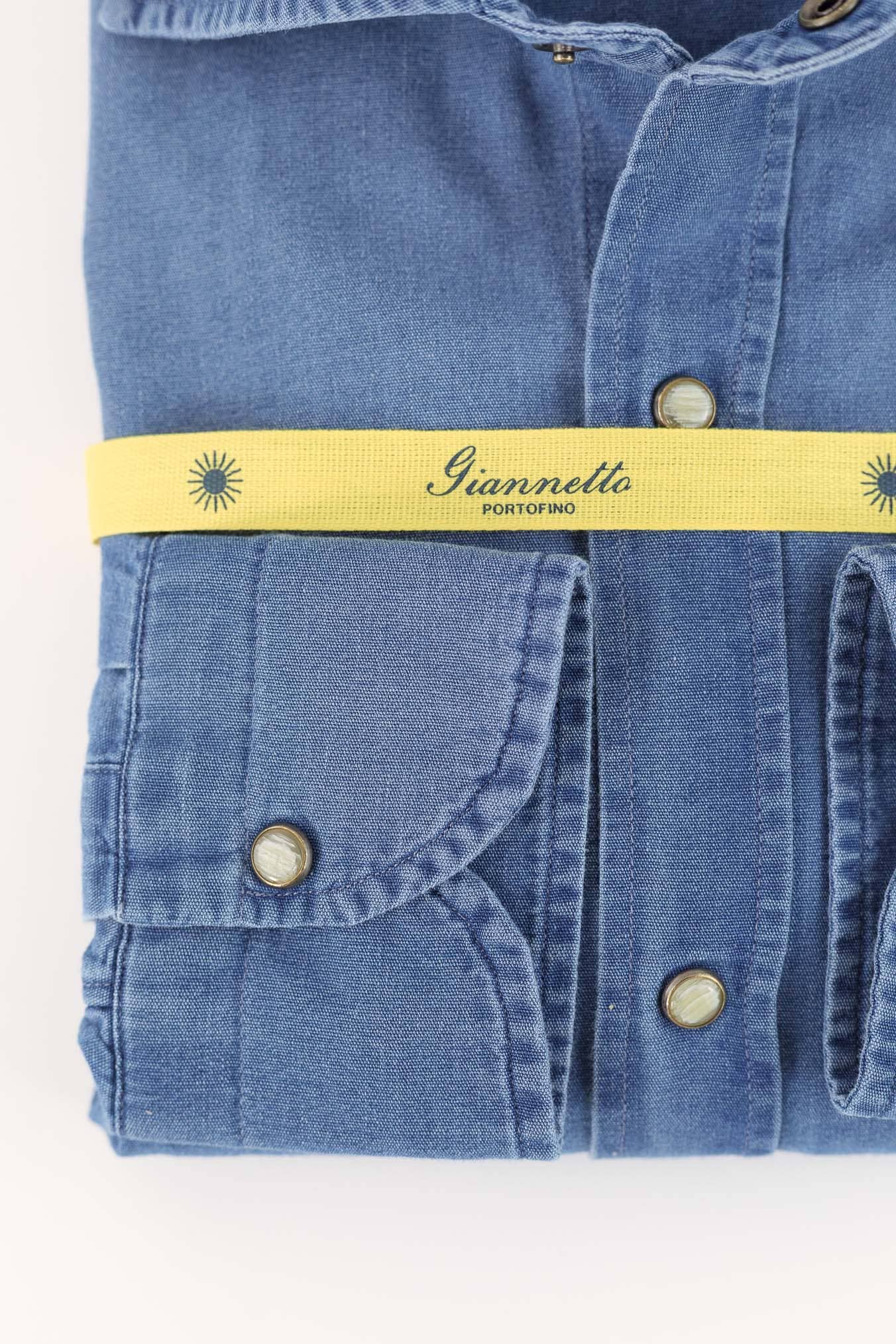 GIANNETTO PORTOFINO Camicia Denim Wash Chiaro Marmorizzato Slim Fit