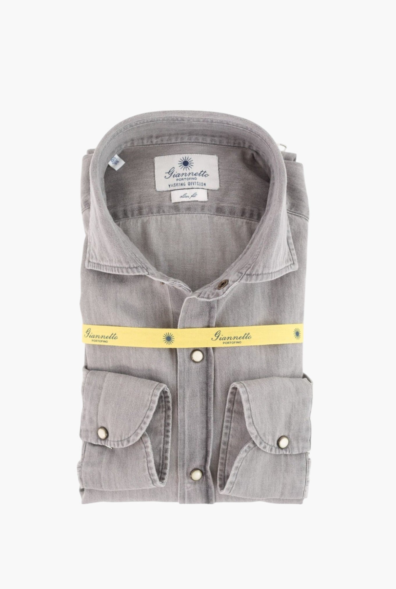 GIANNETTO PORTOFINO Camicia Denim Wash Grey Marmorizzato Comfort Fit