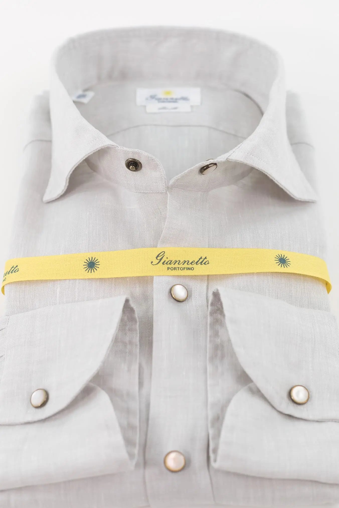 GIANNETTO PORTOFINO Camicia Lino Texana Beige Comfort Fit