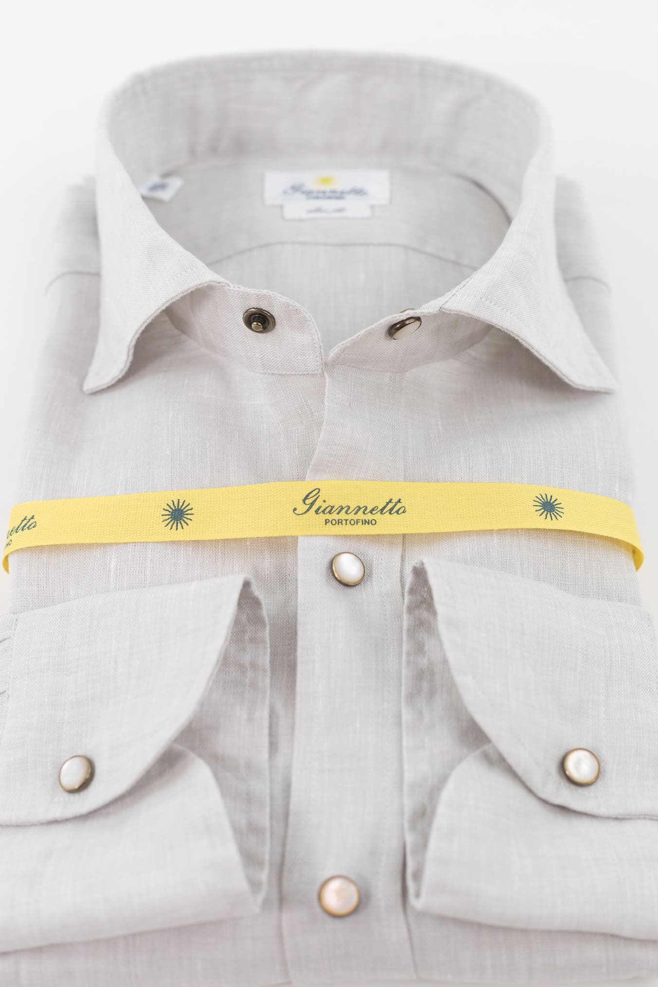 GIANNETTO PORTOFINO Camicia Lino Texana Beige Comfort Fit