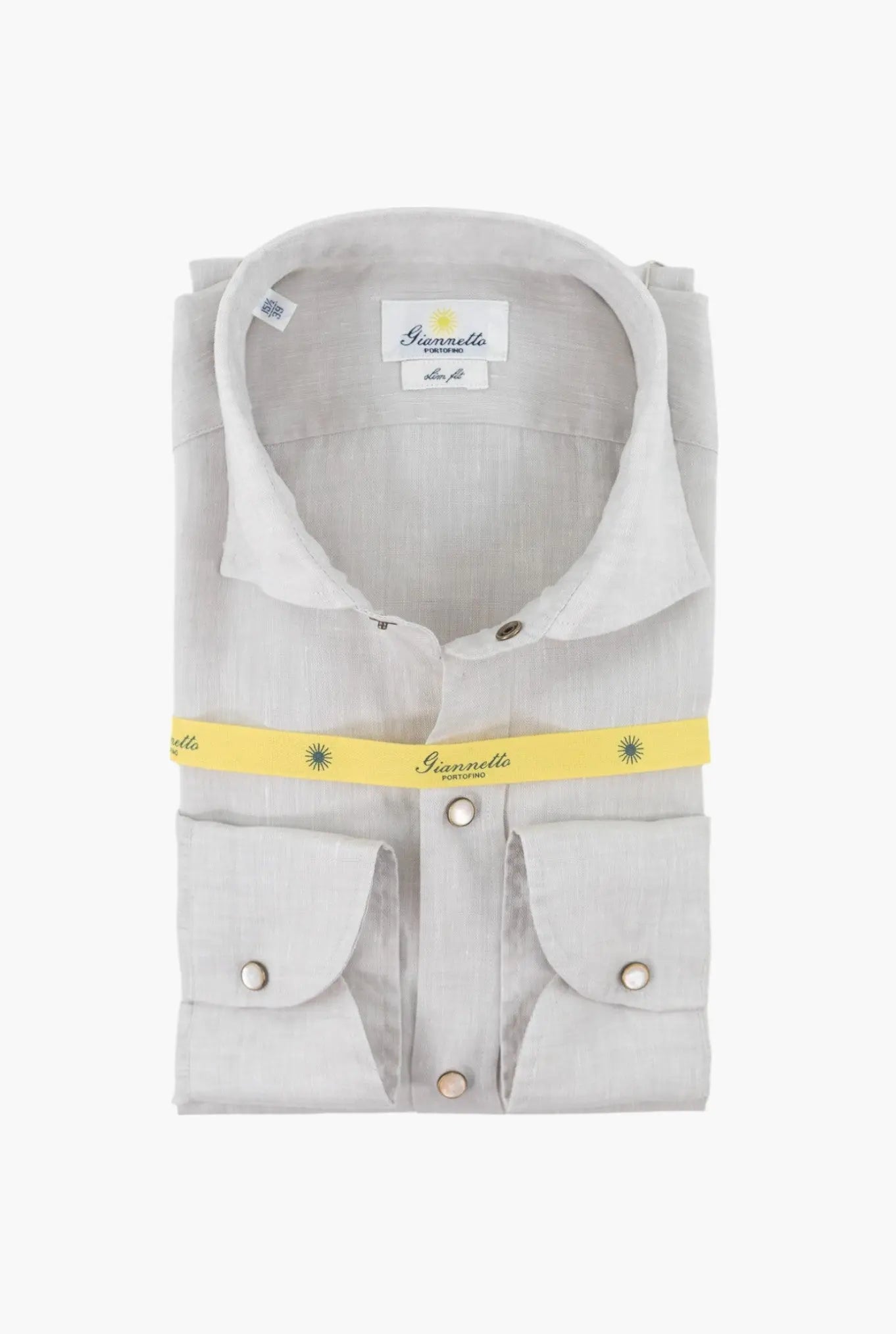 GIANNETTO PORTOFINO Camicia Lino Texana Beige Slim Fit