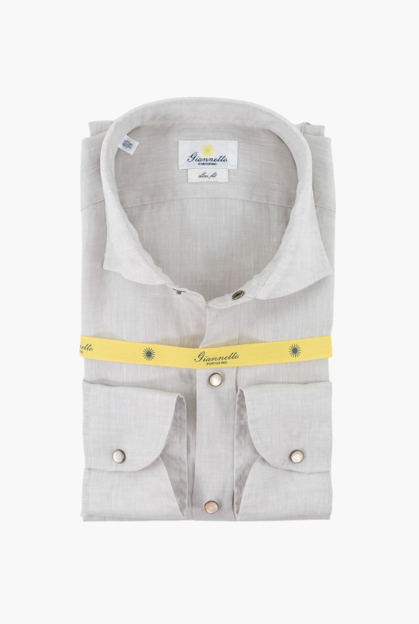 GIANNETTO PORTOFINO Camicia Lino Texana Beige Slim Fit