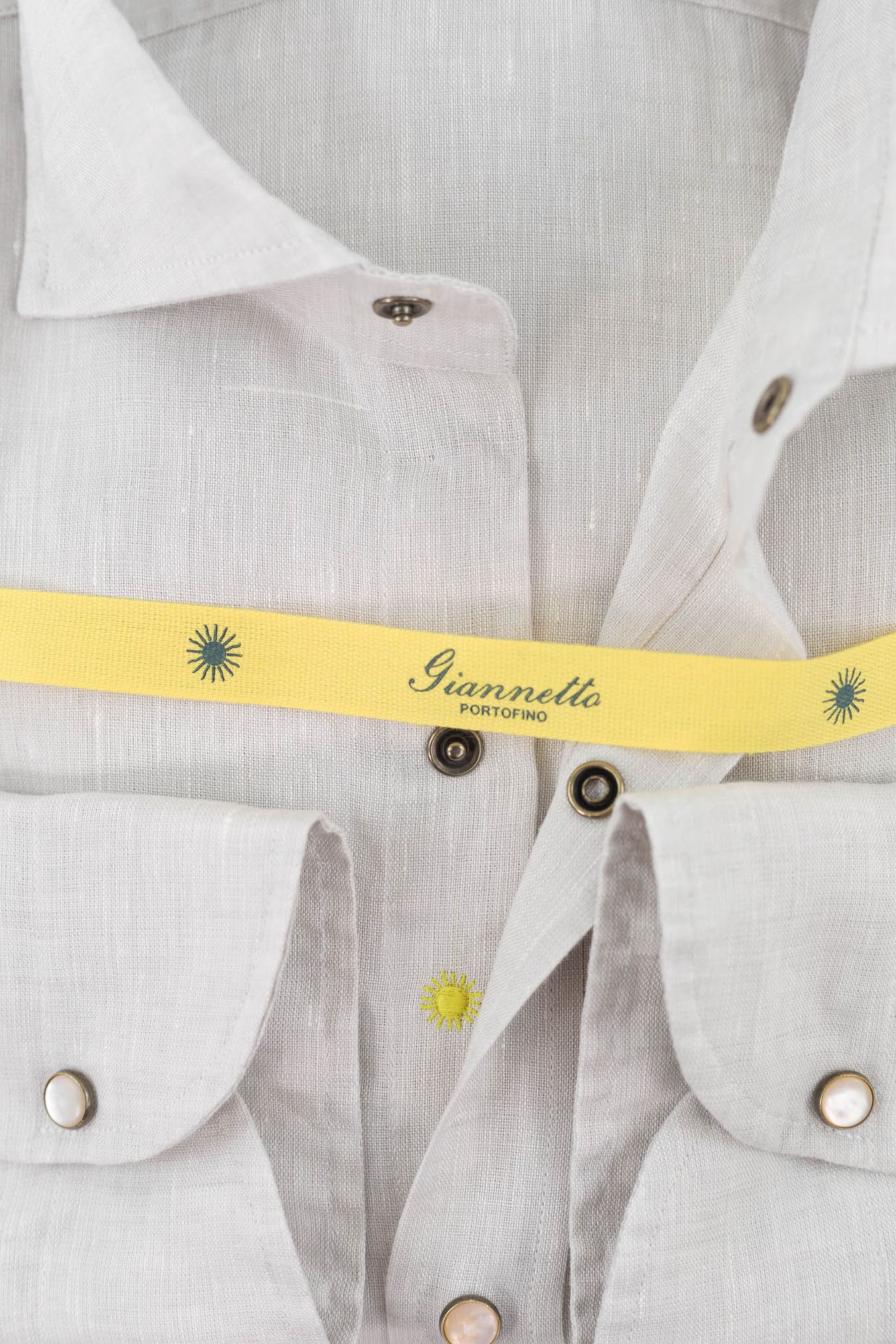 GIANNETTO PORTOFINO Camicia Lino Texana Beige Slim Fit