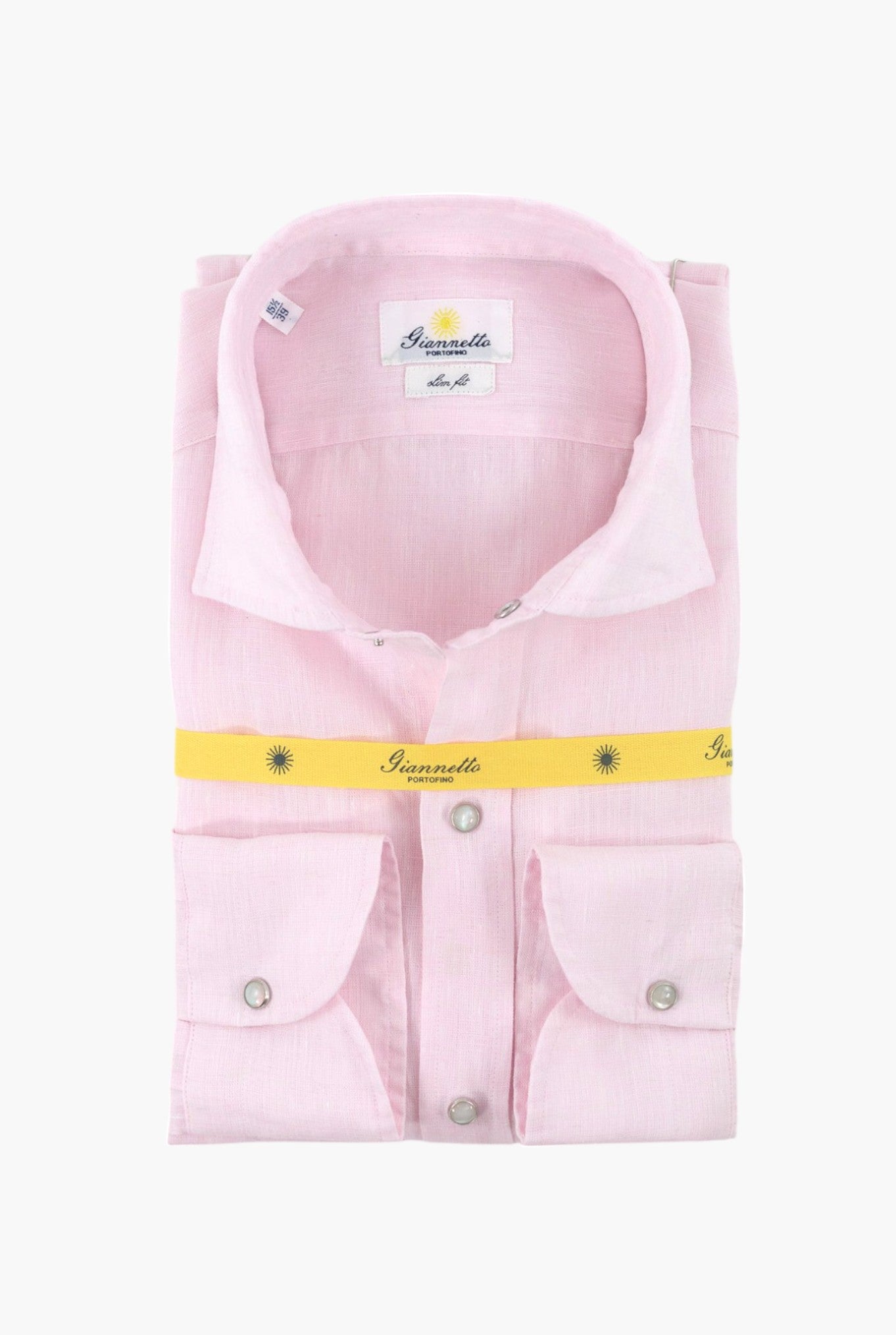 GIANNETTO PORTOFINO Camicia Lino Texana Rosa Slim Fit