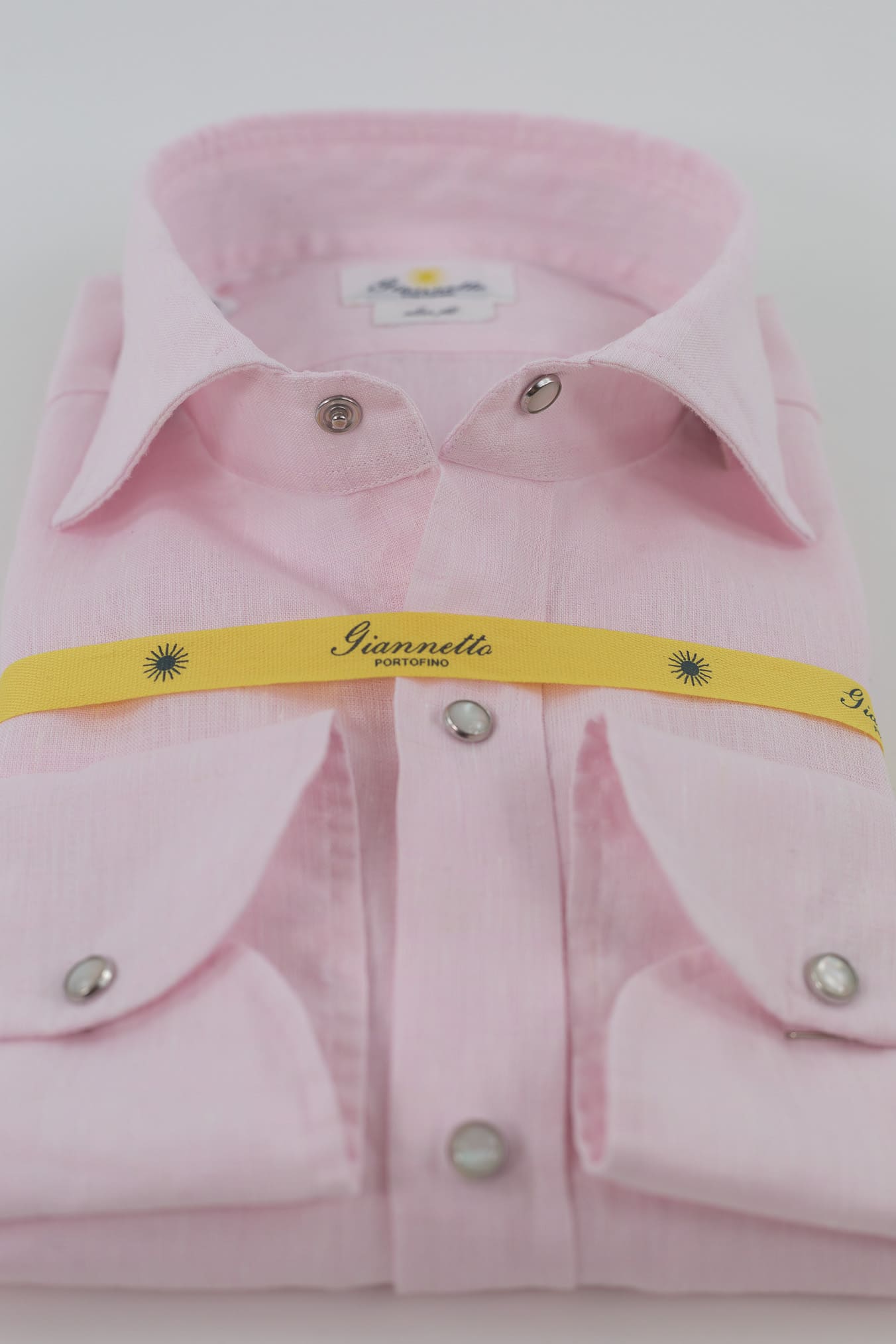 GIANNETTO PORTOFINO Camicia Lino Texana Rosa Slim Fit