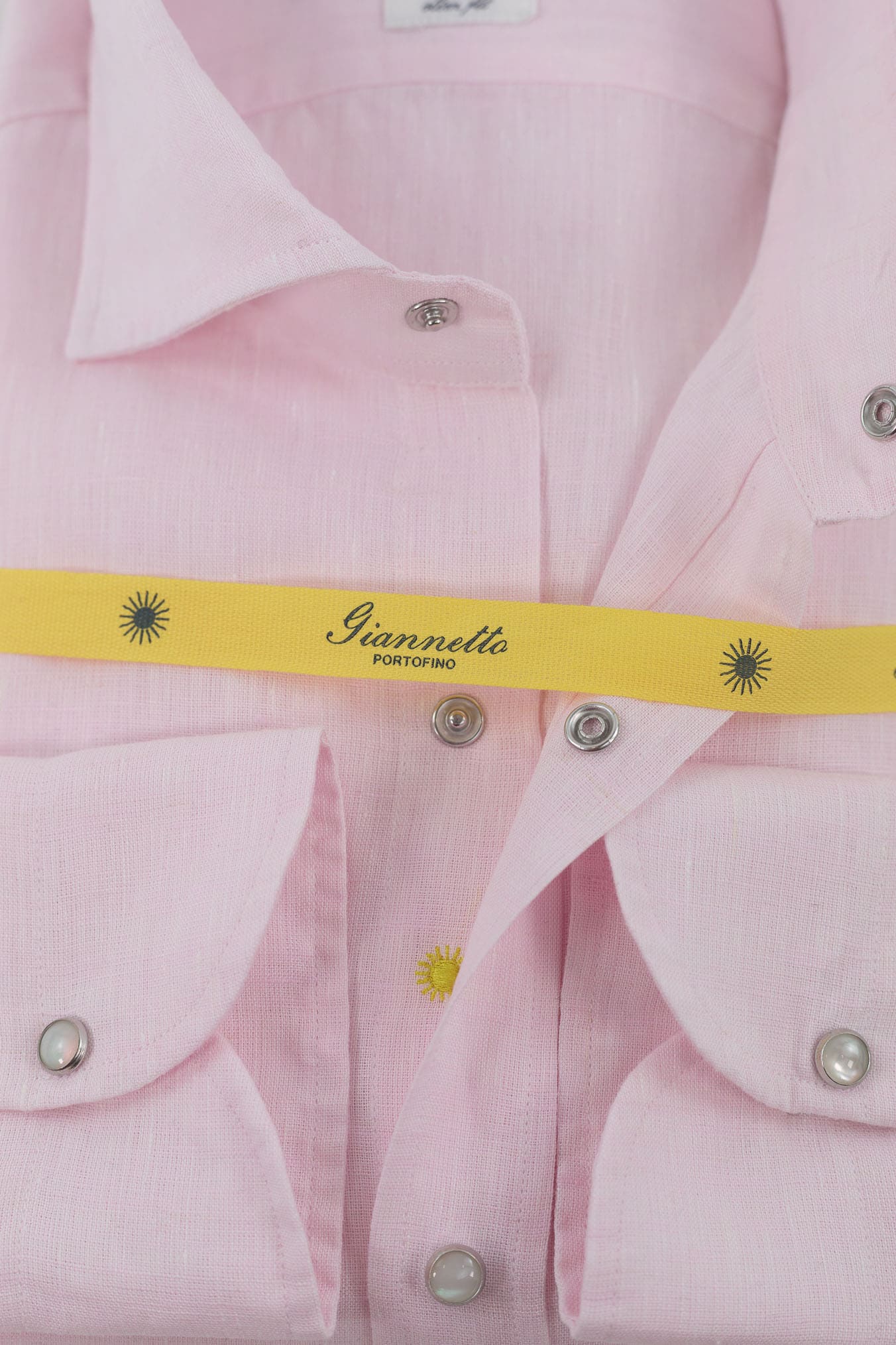 GIANNETTO PORTOFINO Camicia Lino Texana Rosa Slim Fit
