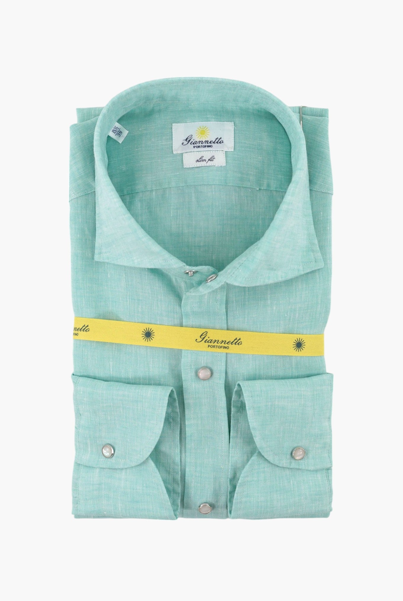 GIANNETTO PORTOFINO Camicia Lino Texana Verde Slim Fit