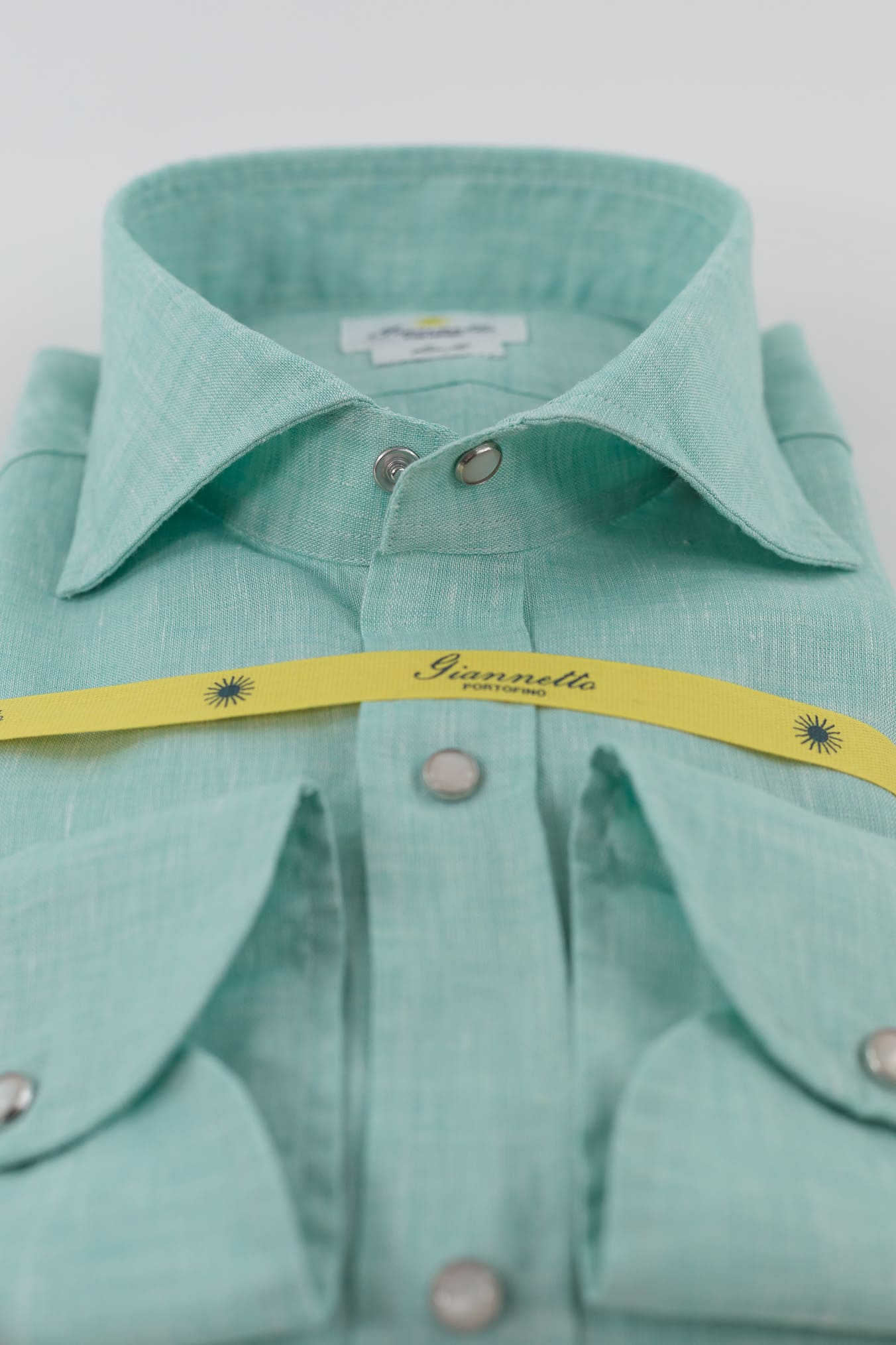 GIANNETTO PORTOFINO Camicia Lino Texana Verde Slim Fit