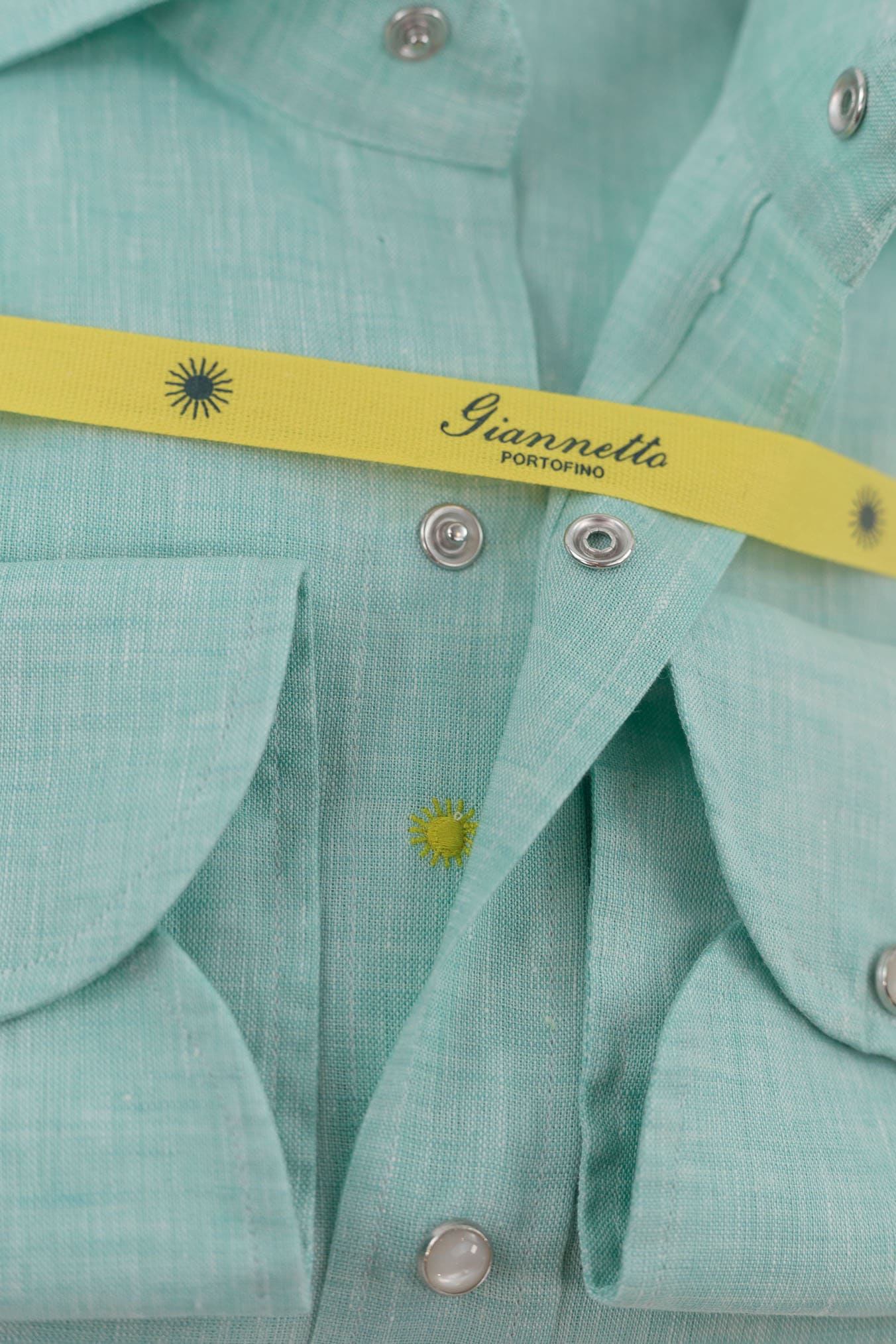 GIANNETTO PORTOFINO Camicia Lino Texana Verde Slim Fit