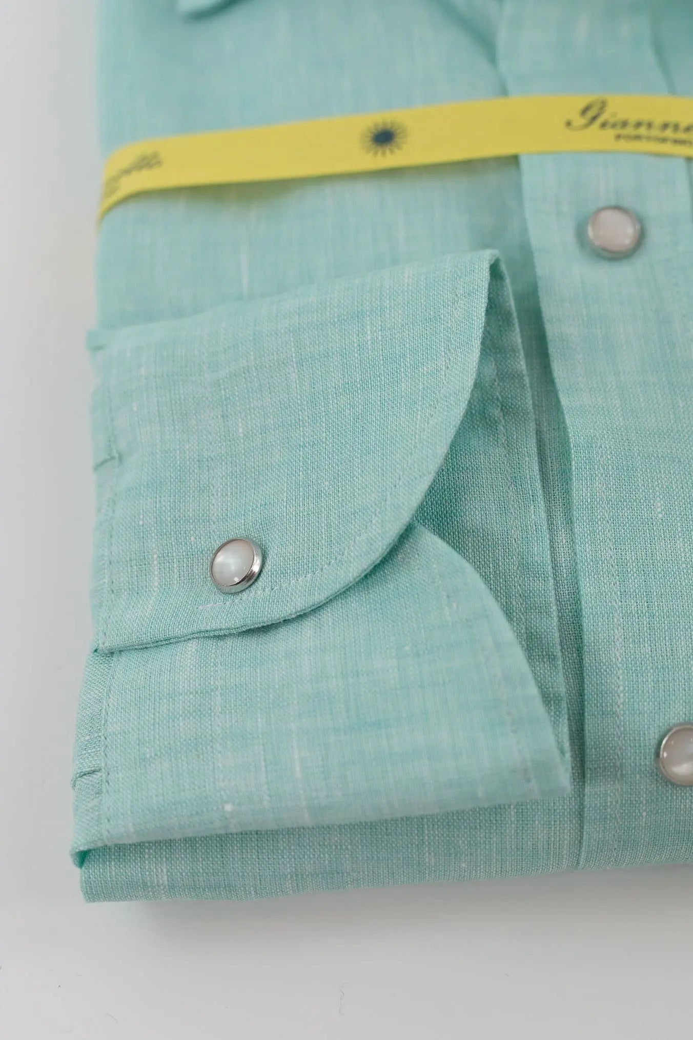 GIANNETTO PORTOFINO Camicia Lino Texana Verde Slim Fit