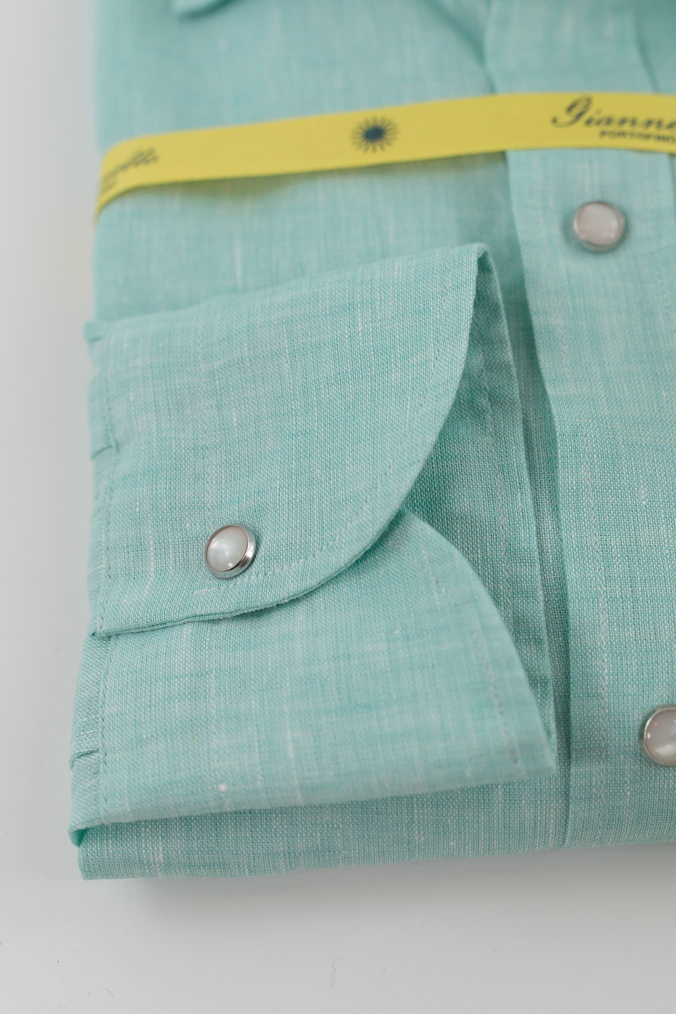 GIANNETTO PORTOFINO Camicia Lino Texana Verde Slim Fit