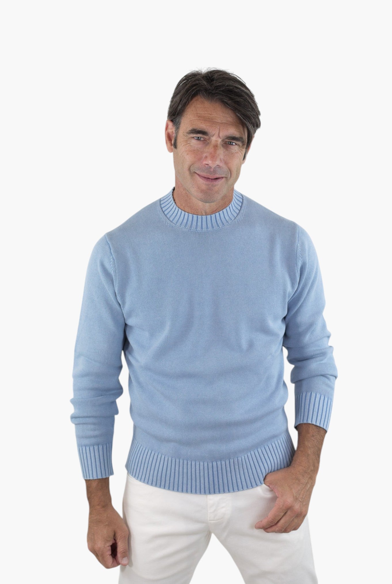 GUARINO Girocollo Cotone Washed Celeste