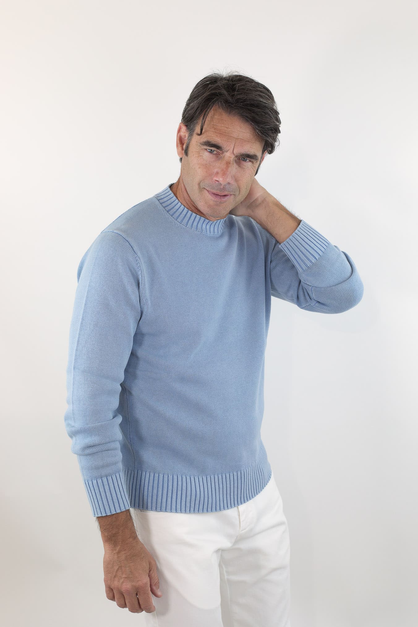 GUARINO Girocollo Cotone Washed Celeste