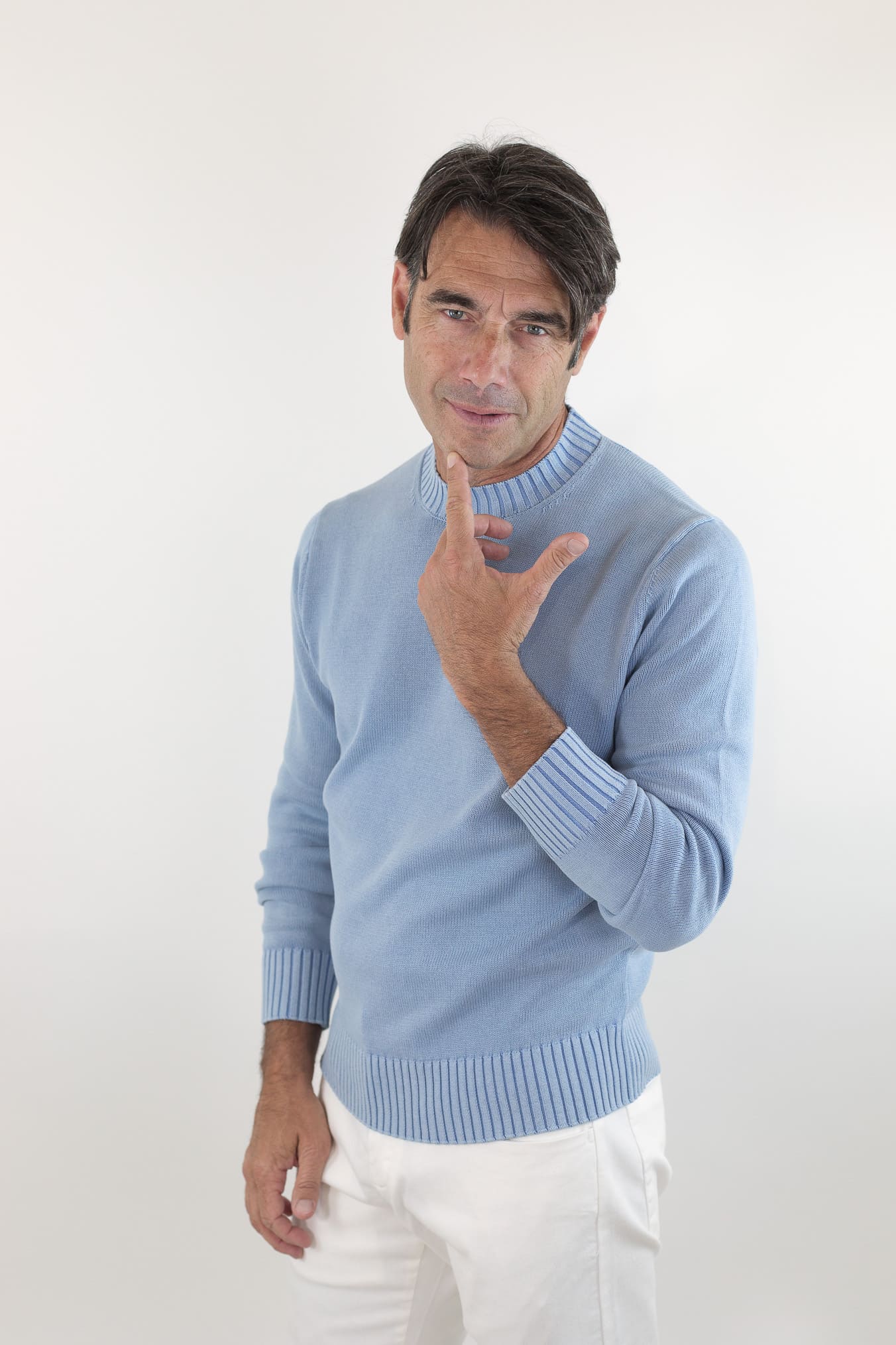 GUARINO Girocollo Cotone Washed Celeste