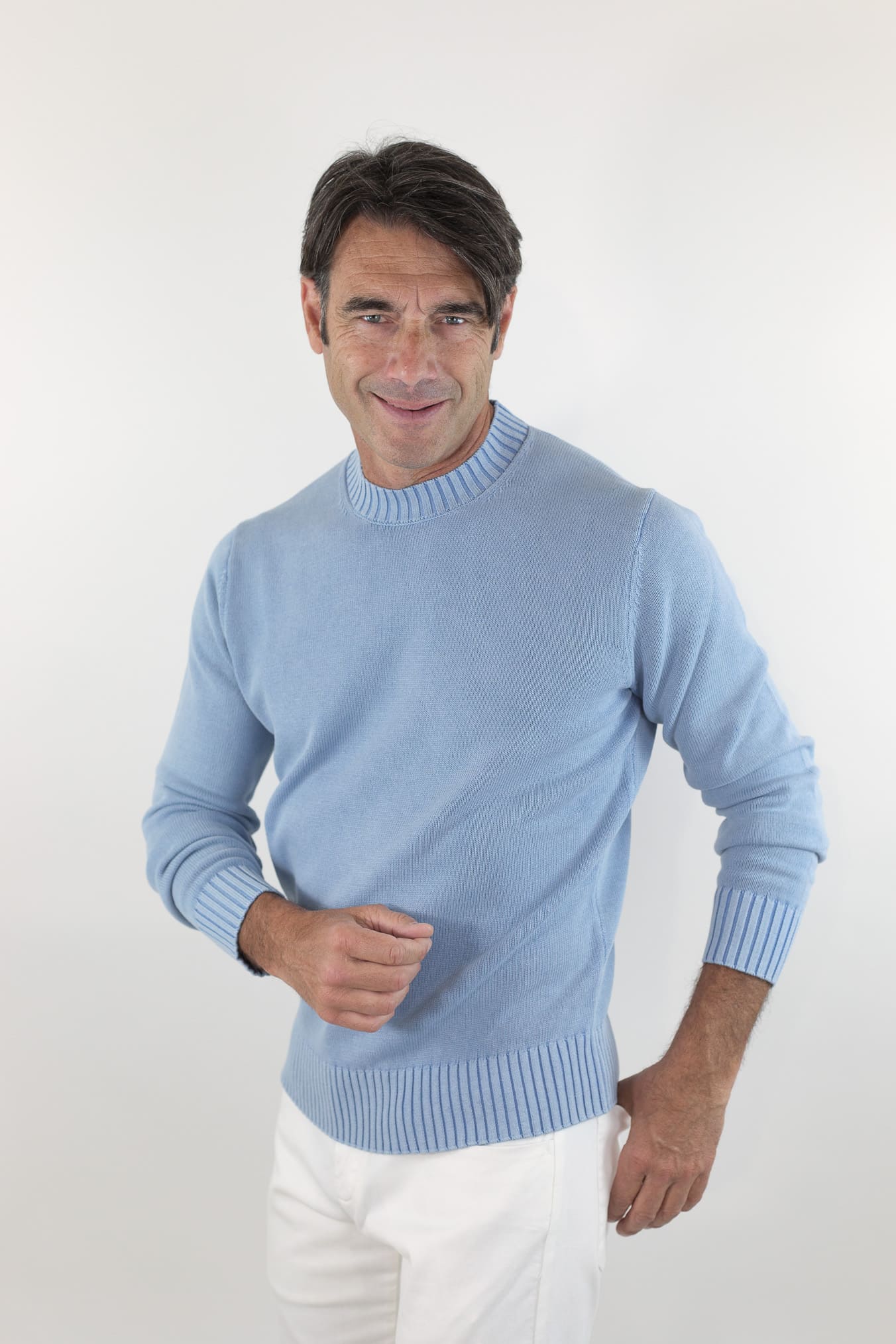 GUARINO Girocollo Cotone Washed Celeste