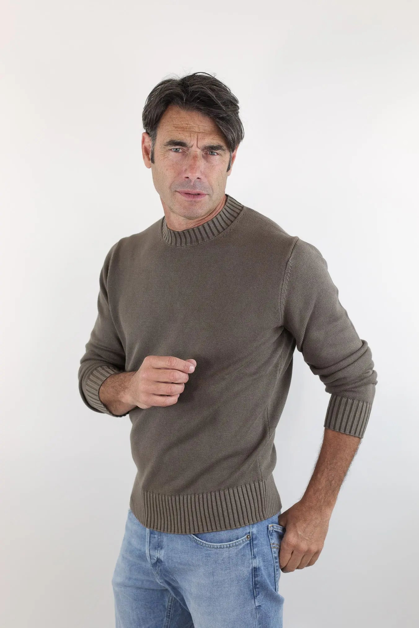 GUARINO Girocollo Cotone Washed Marrone