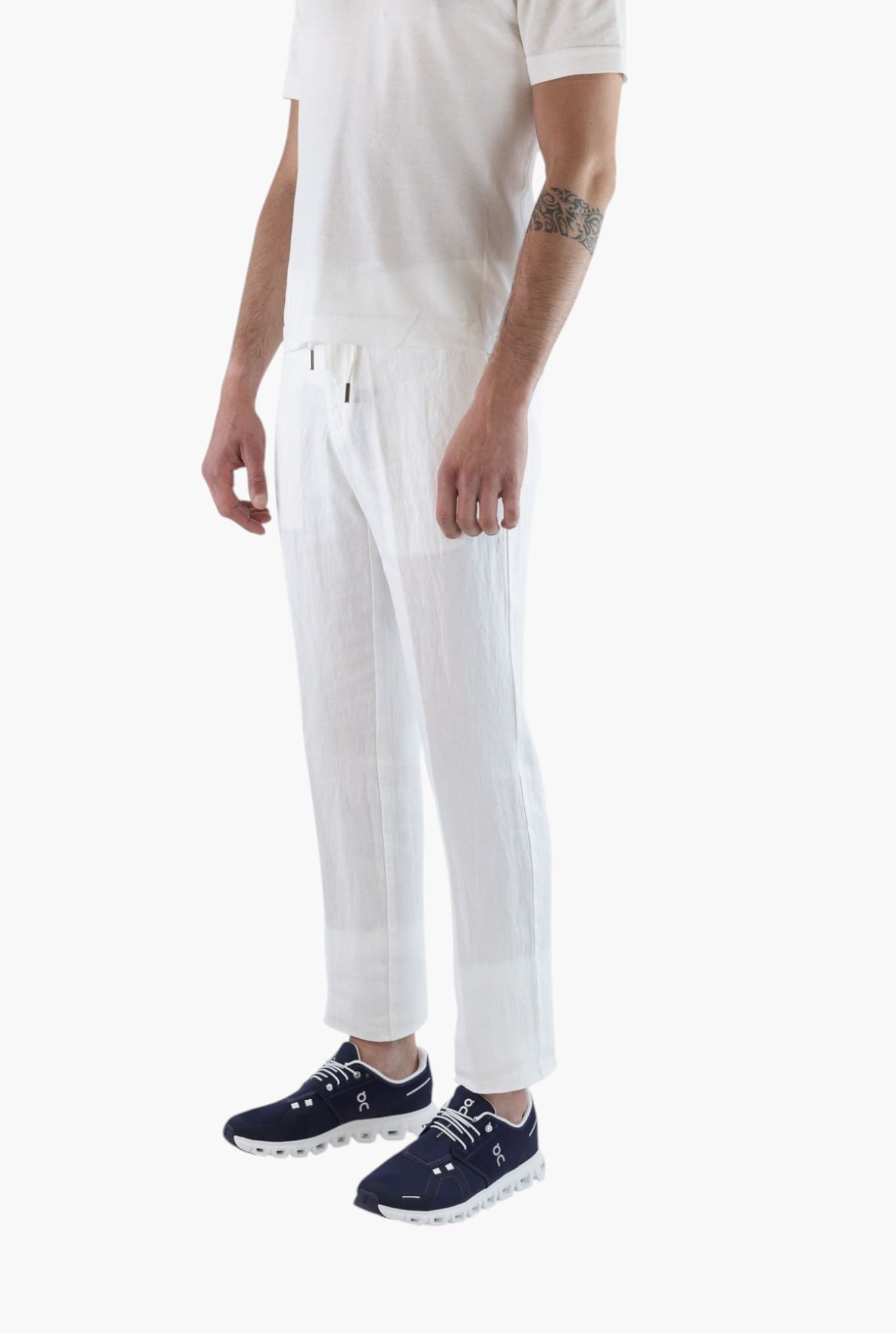 GUARINO Pantaloni Coulisse Lino Bianco