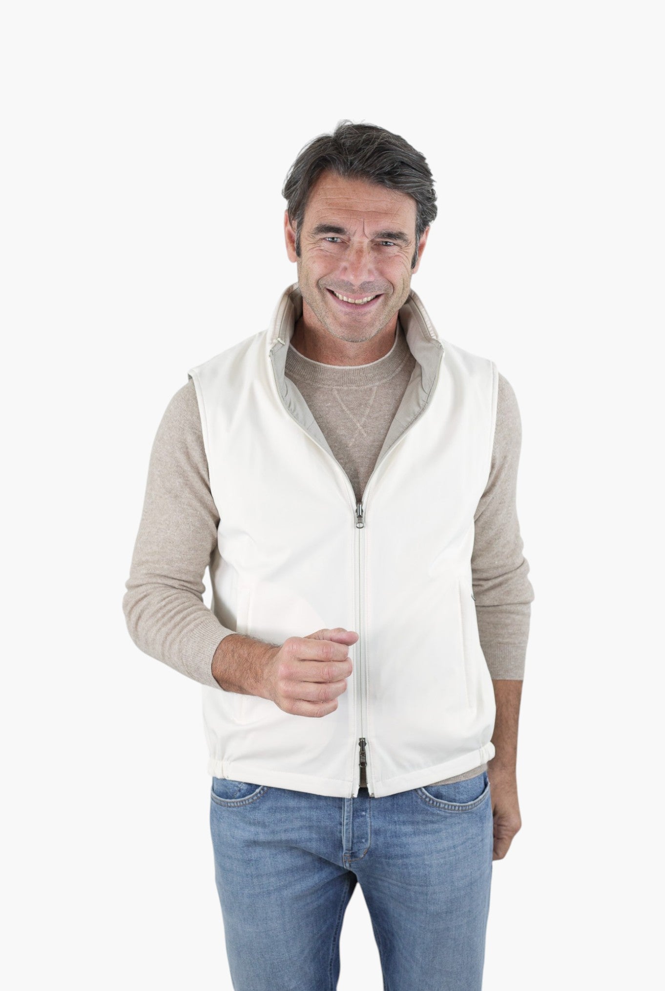 GUARINO Gilet Reversibile Vitale Barberis Beige e Bianco