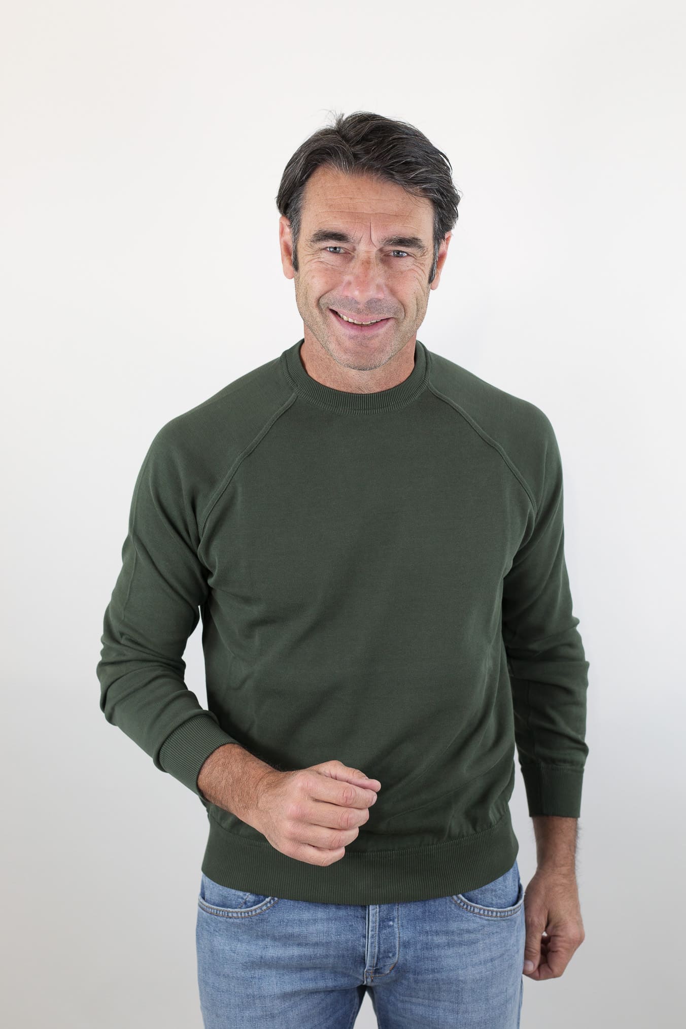 GUARINO Girocollo Raglan Maniche Lunghe Cotone Verde
