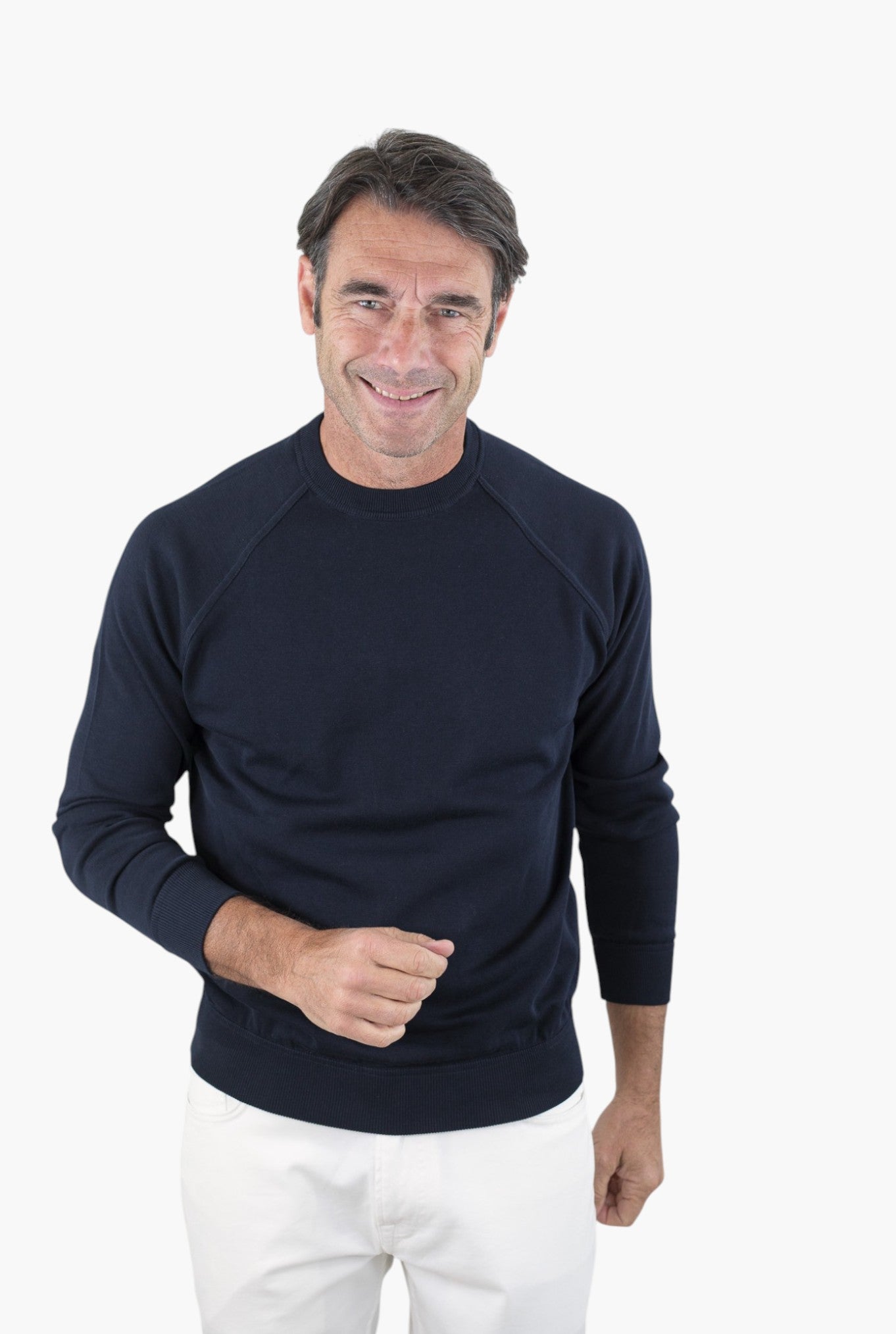 GUARINO Girocollo Raglan Maniche Lunghe Cotone Blu Scuro