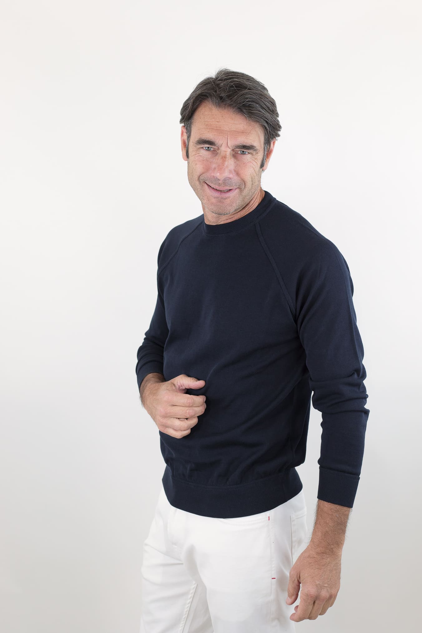 GUARINO Girocollo Raglan Maniche Lunghe Cotone Blu Scuro