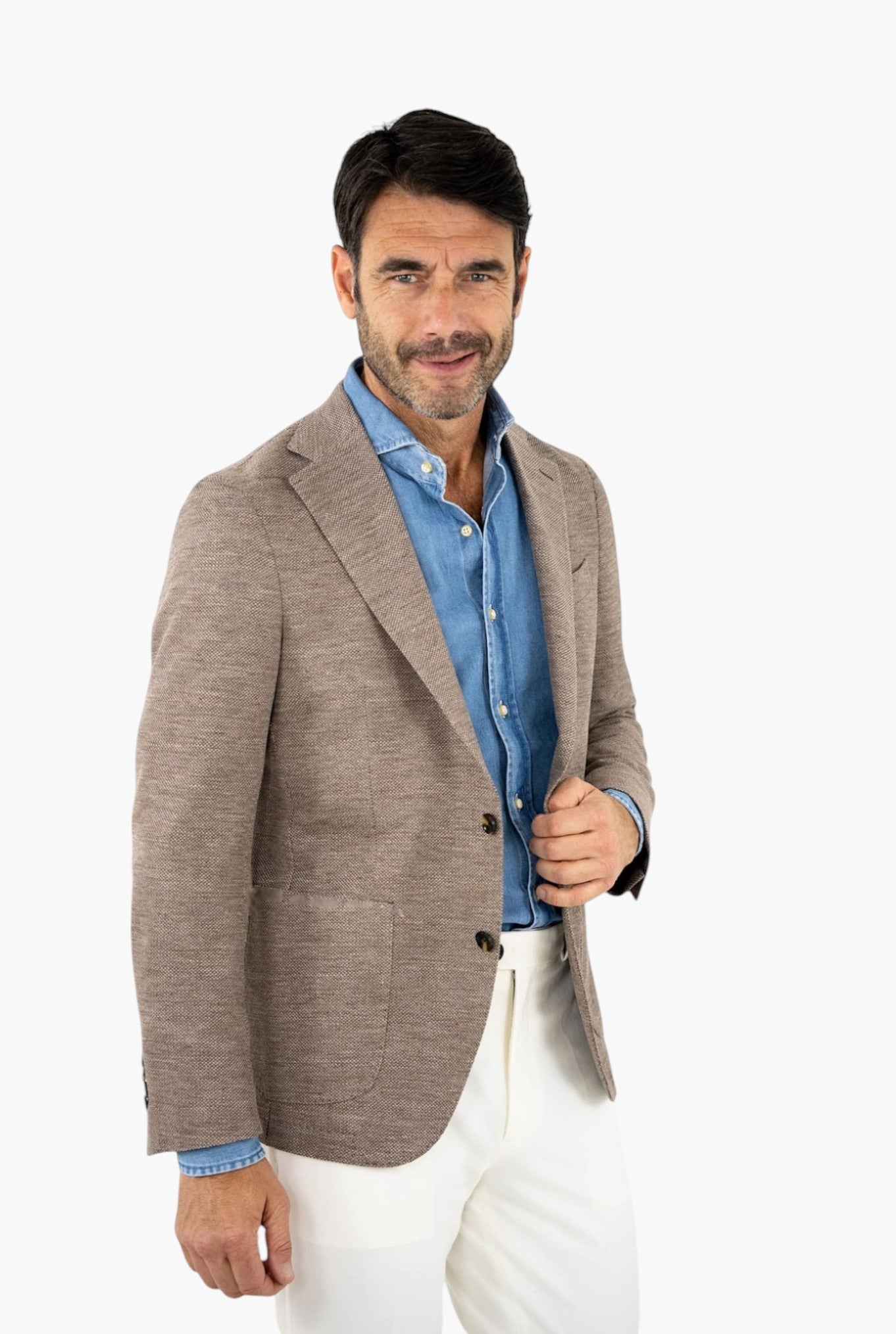 GUARINO Giacca in Jersey di Lino e Cotone Nocciola Mélange