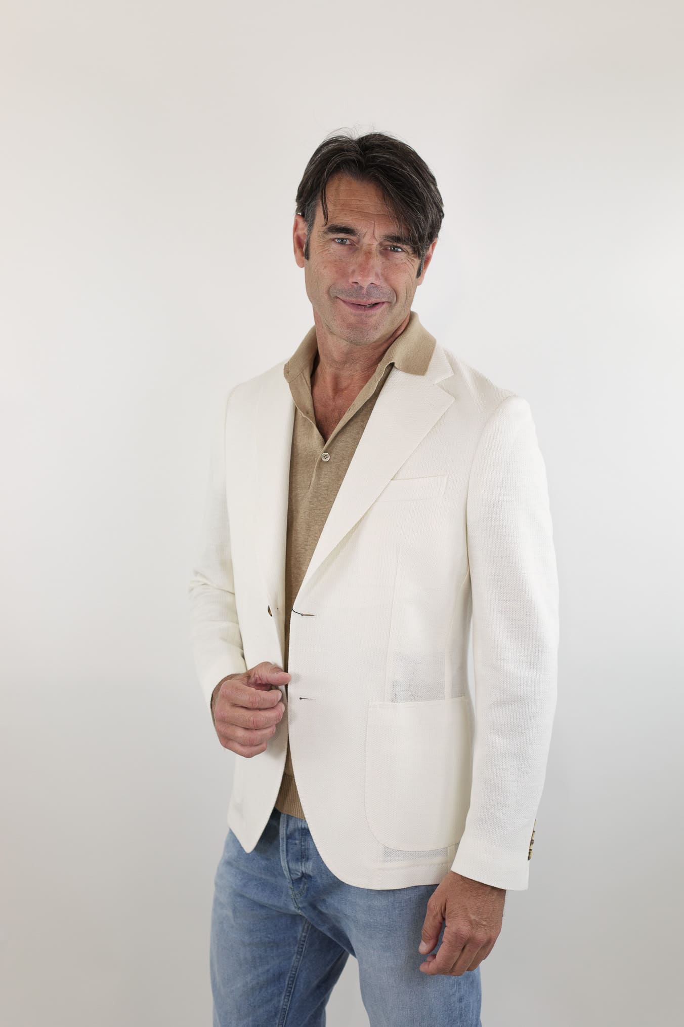 GUARINO Giacca Nido D'Ape Lino Cotone Bianco