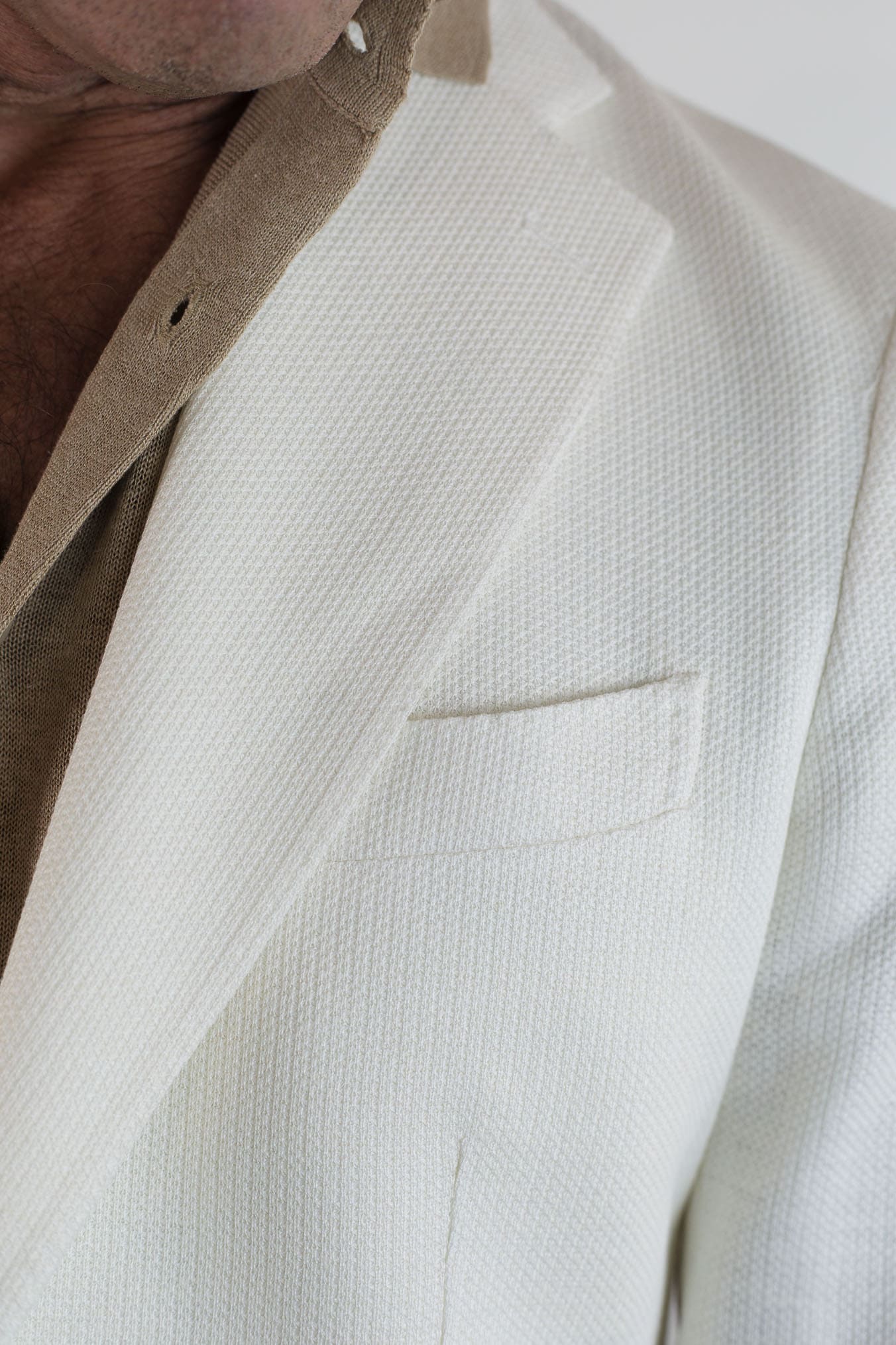 GUARINO Giacca Nido D'Ape Lino Cotone Bianco