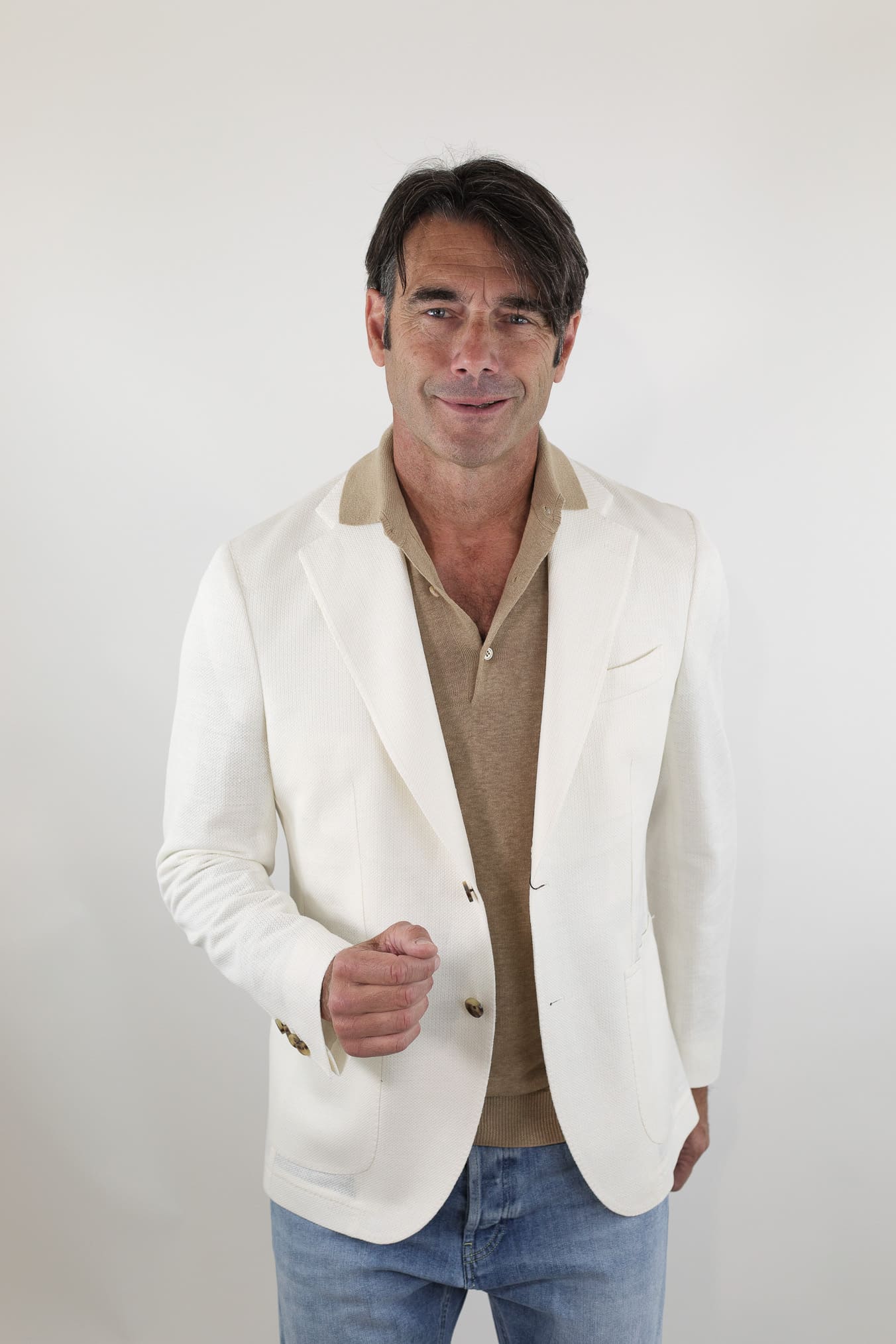 GUARINO Giacca Nido D'Ape Lino Cotone Bianco